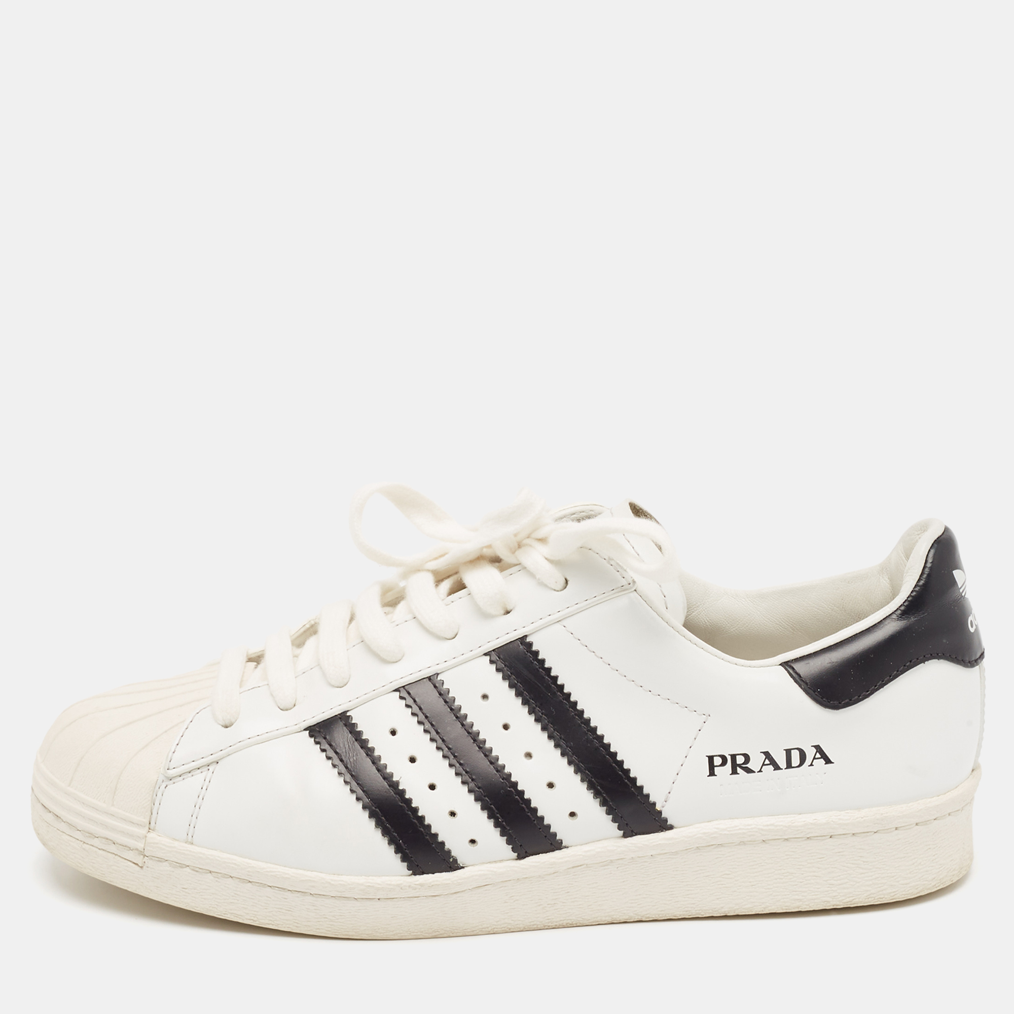 

Prada X Adidas White/Black Leather Superstar Lace Up Sneakers Size