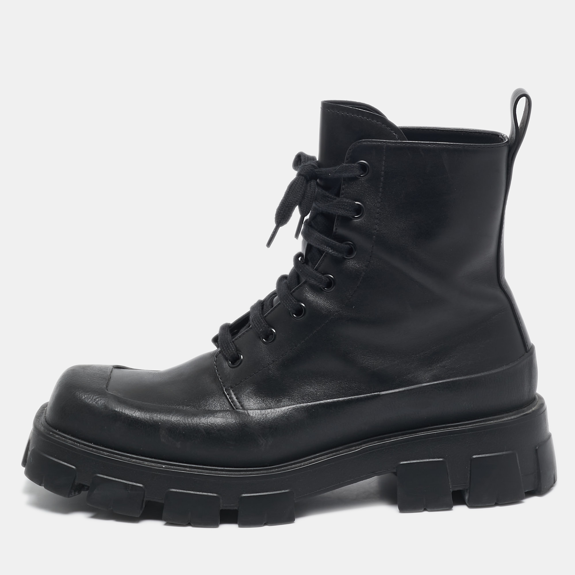 

Prada Black Leather Combat Boots Size 45