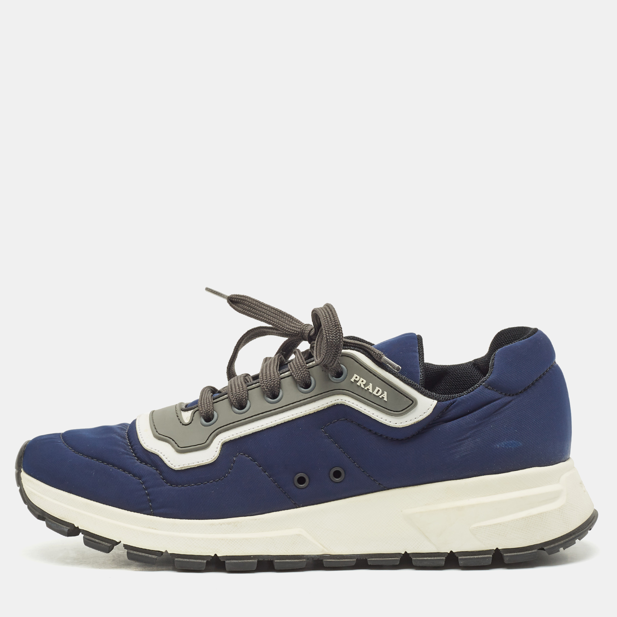

Prada Blue/Grey Nylon and Rubber Low Top Sneakers Size 42