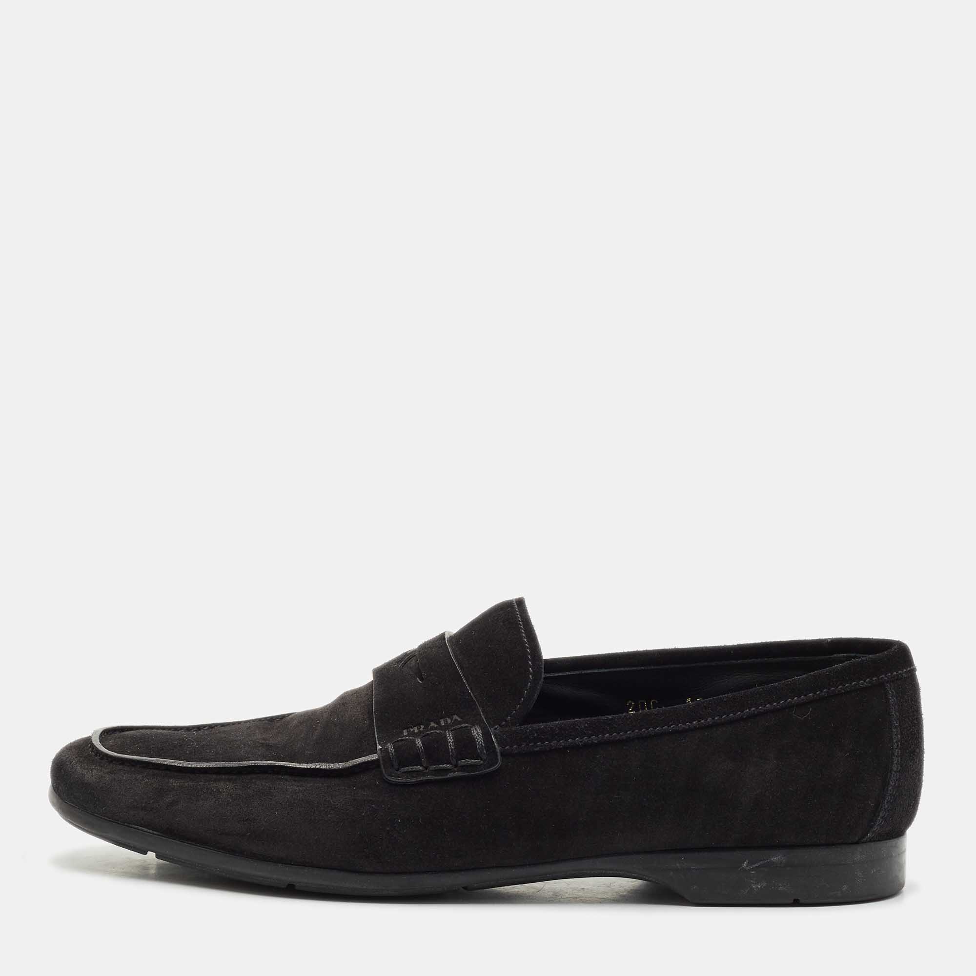

Prada Black Suede Penny Slip On Loafers Size 41
