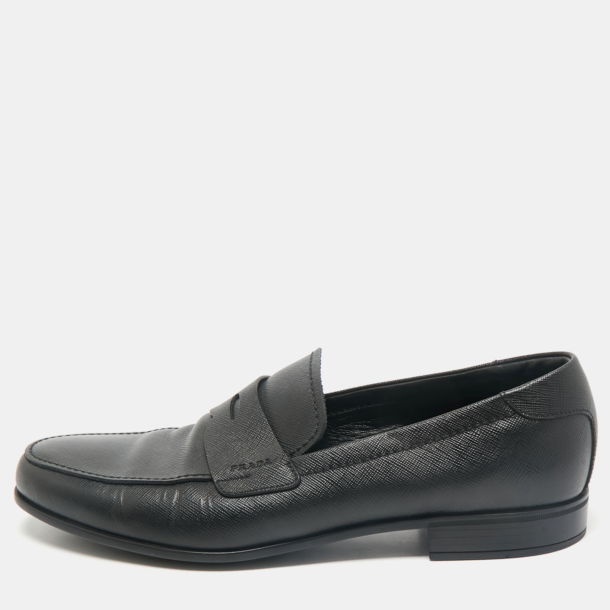 

Prada Black Saffiano Leather Slip On Loafers Size 43