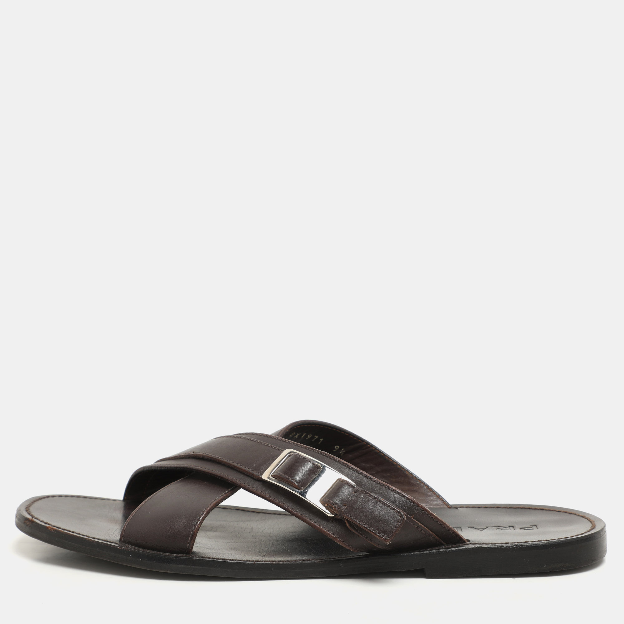

Prada Brown Leather Crisscross Slide Sandals Size 43.5