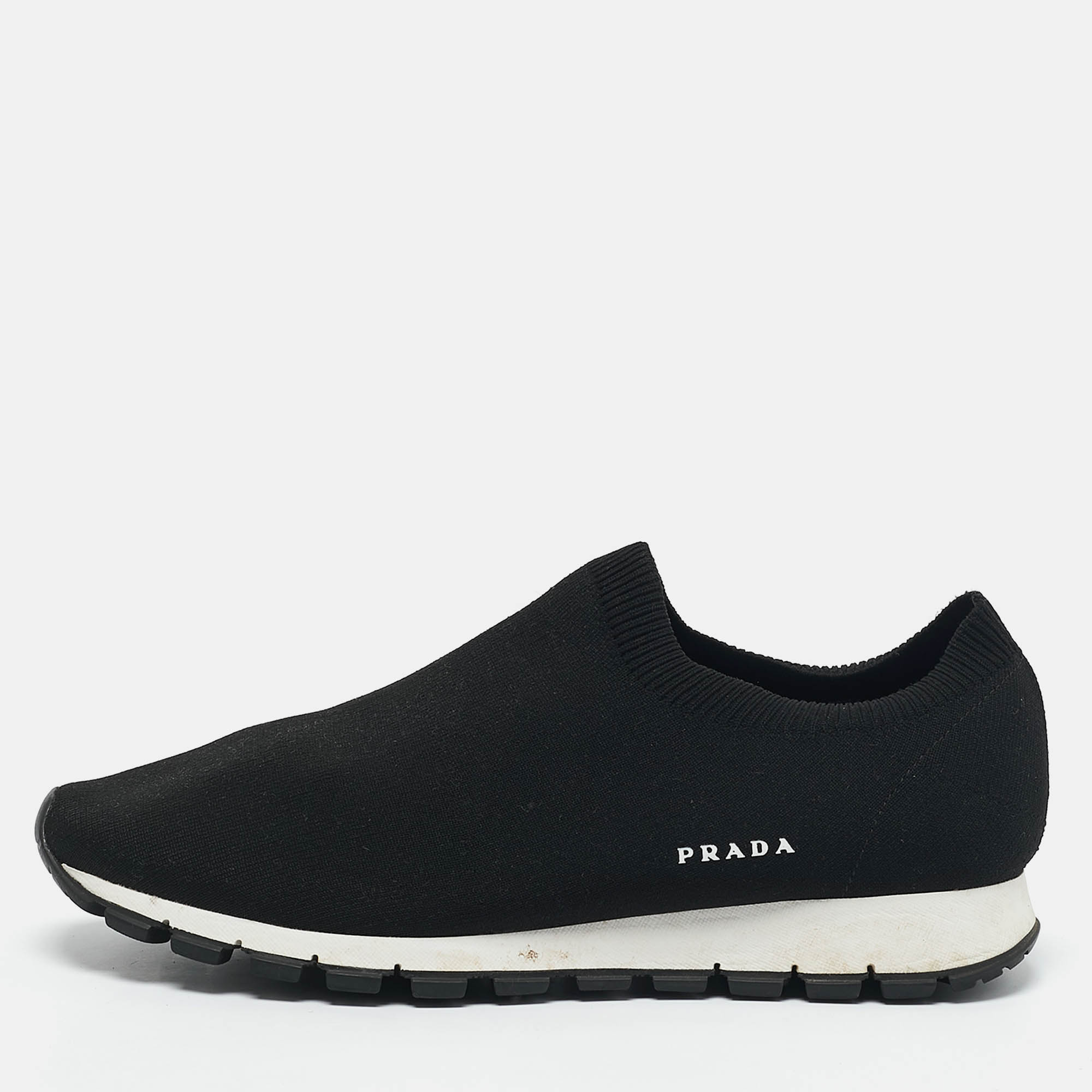 

Prada Black Knit Fabric Slip On Sneakers Size 40.5