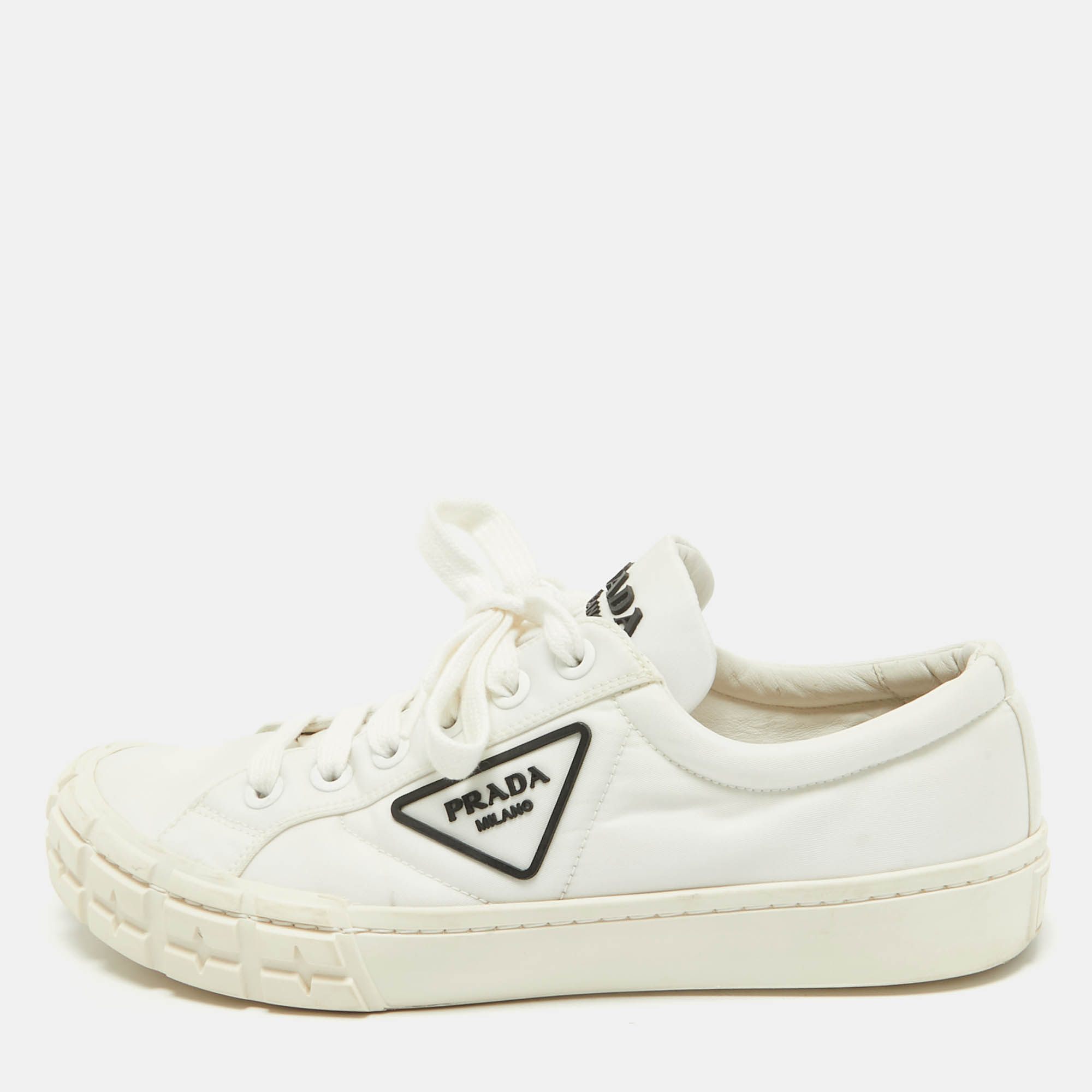 

Prada White Nylon Double Wheel Lace Up Sneakers Size 41