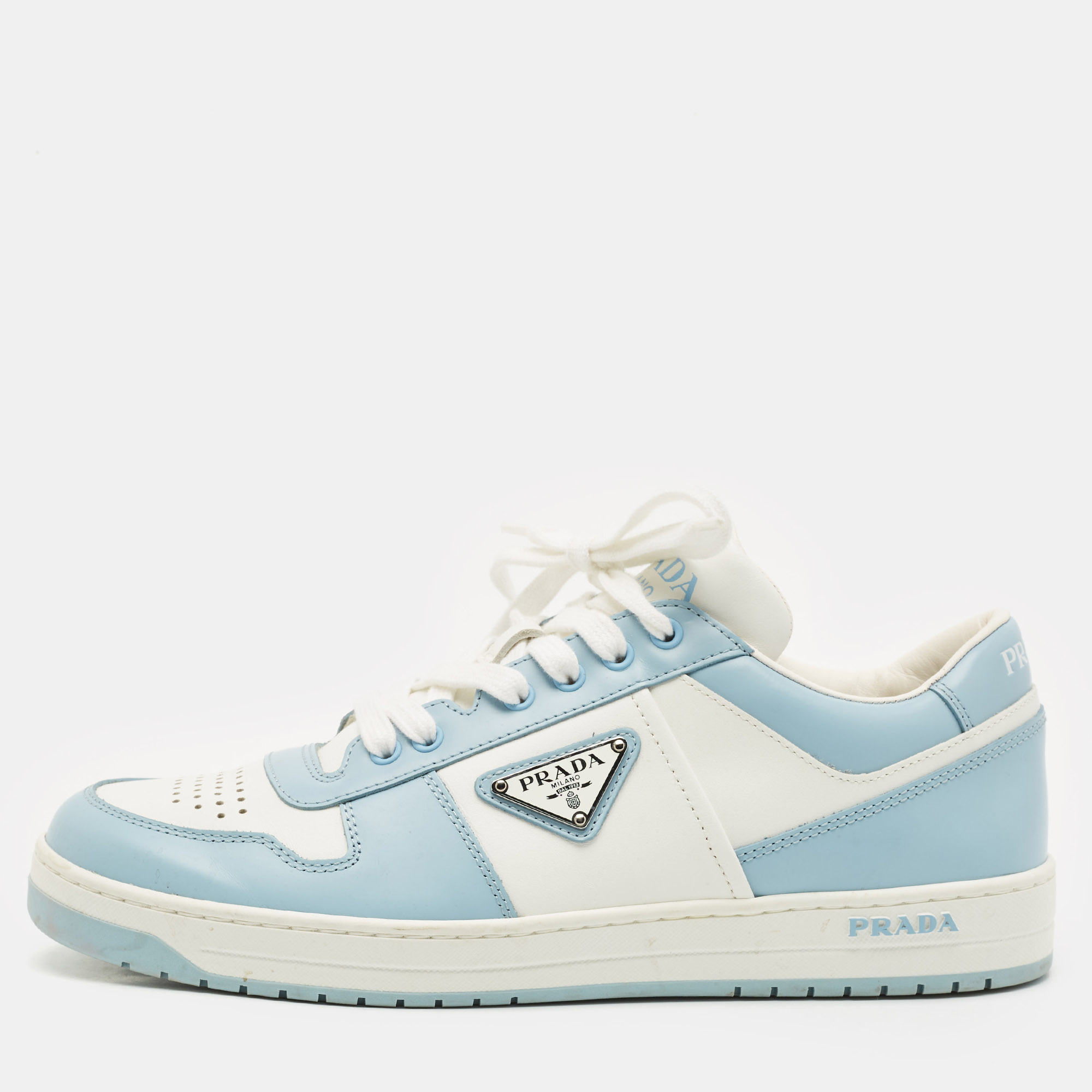 

Prada White/Blue Leather Downtown Low Top Sneakers Size 41