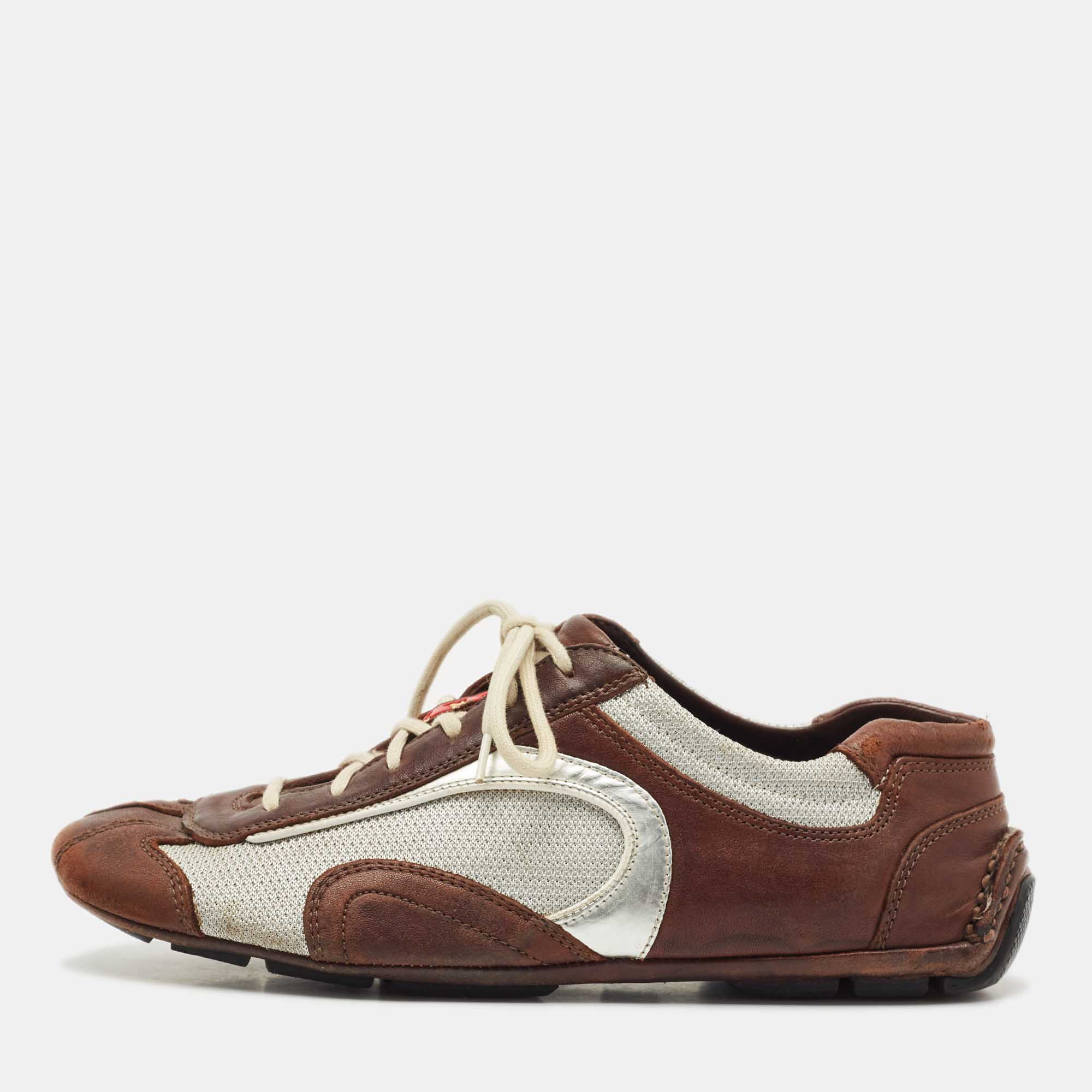 

Prada Sport Multicolor Leather And Mesh Lace Up Low Top Sneakers Size 41, Brown