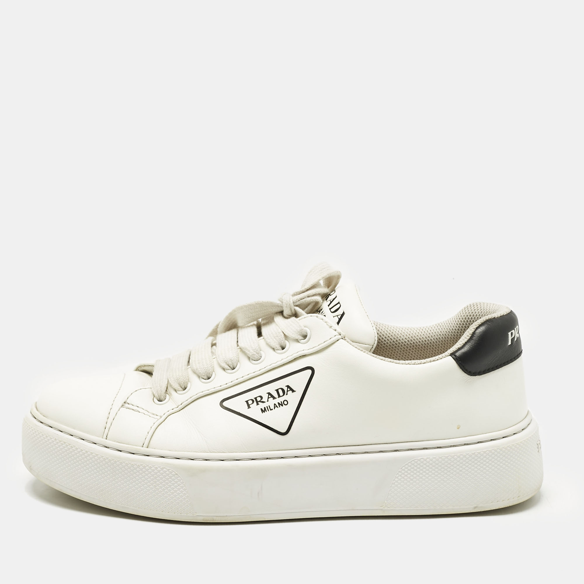 

Prada White Leather Logo Lace Up Sneakers Size 43.5