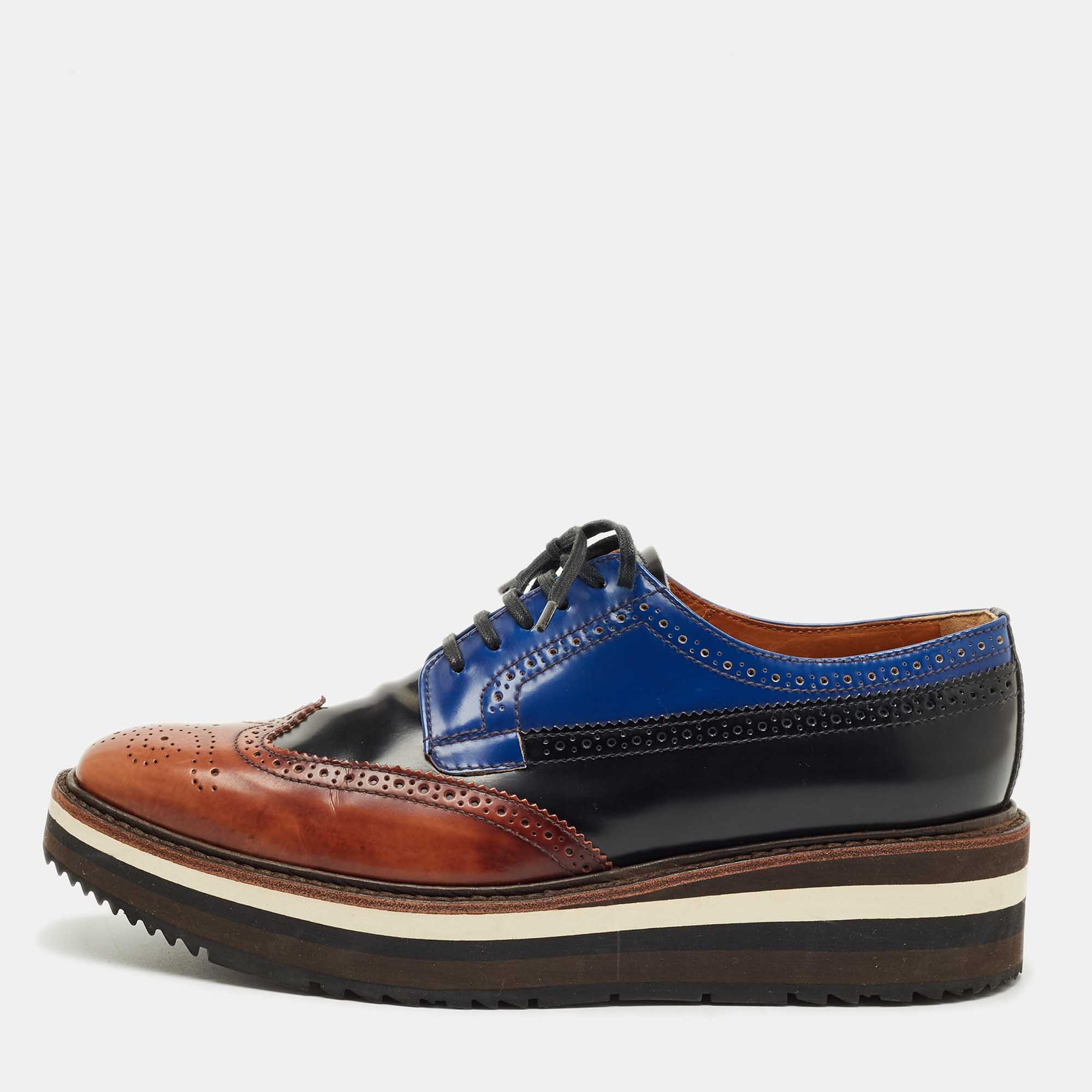 

Prada Tricolor Brogue Leather Derby Lace Up Sneakers Size, Multicolor