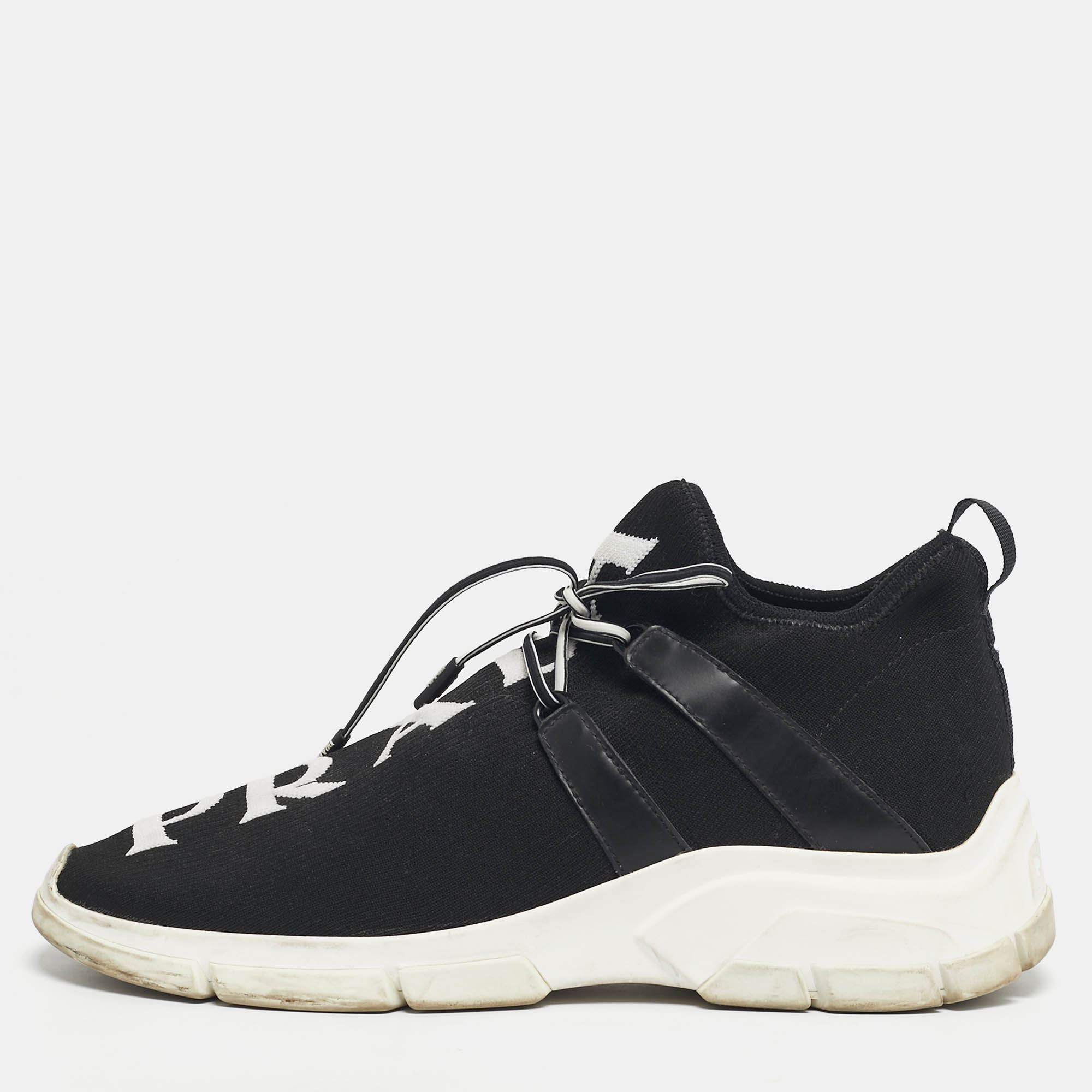 Prada Black Knit Fabric XY Logo Low Top Sneakers Size 40