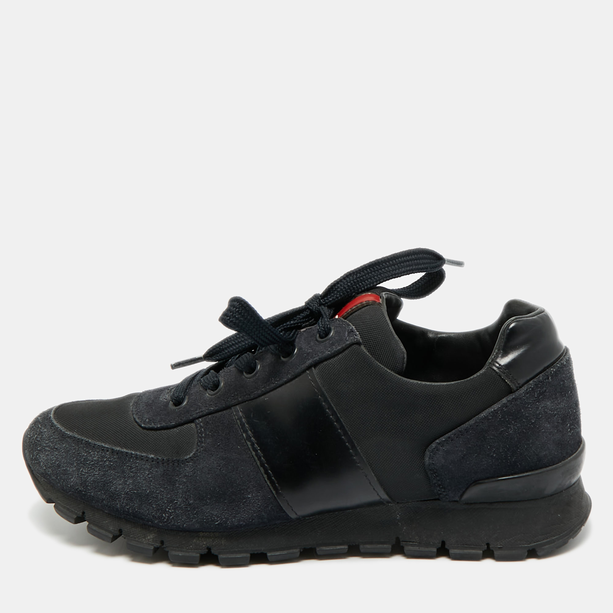 

Prada Black/Navy Blue Canvas and Leather Match Racer Lace Up Sneakers Size 39.5