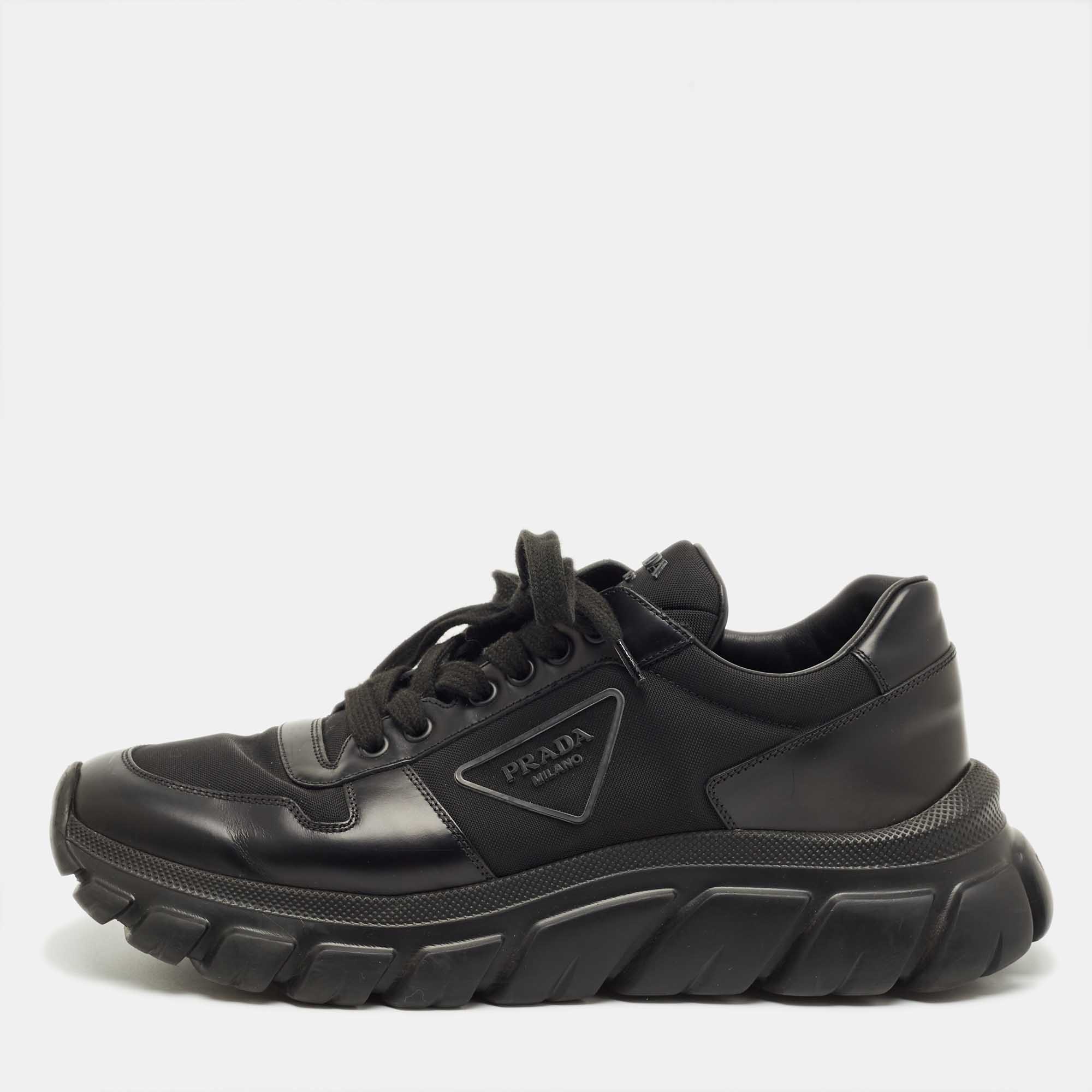 Pre-owned Prada Black Nylon And Leather Prax 01 Low Top Sneakers Size 42