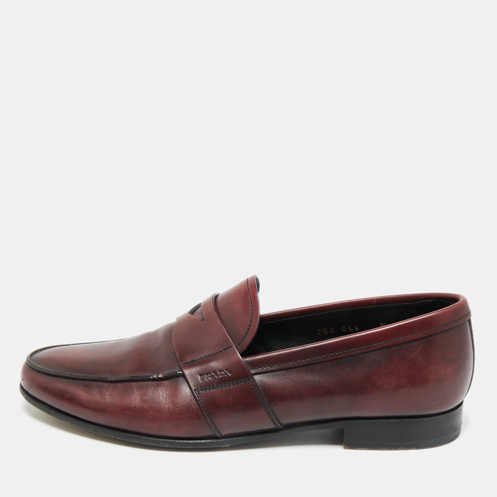 

Prada Burgundy Leather Slip On Penny Loafers Size 42