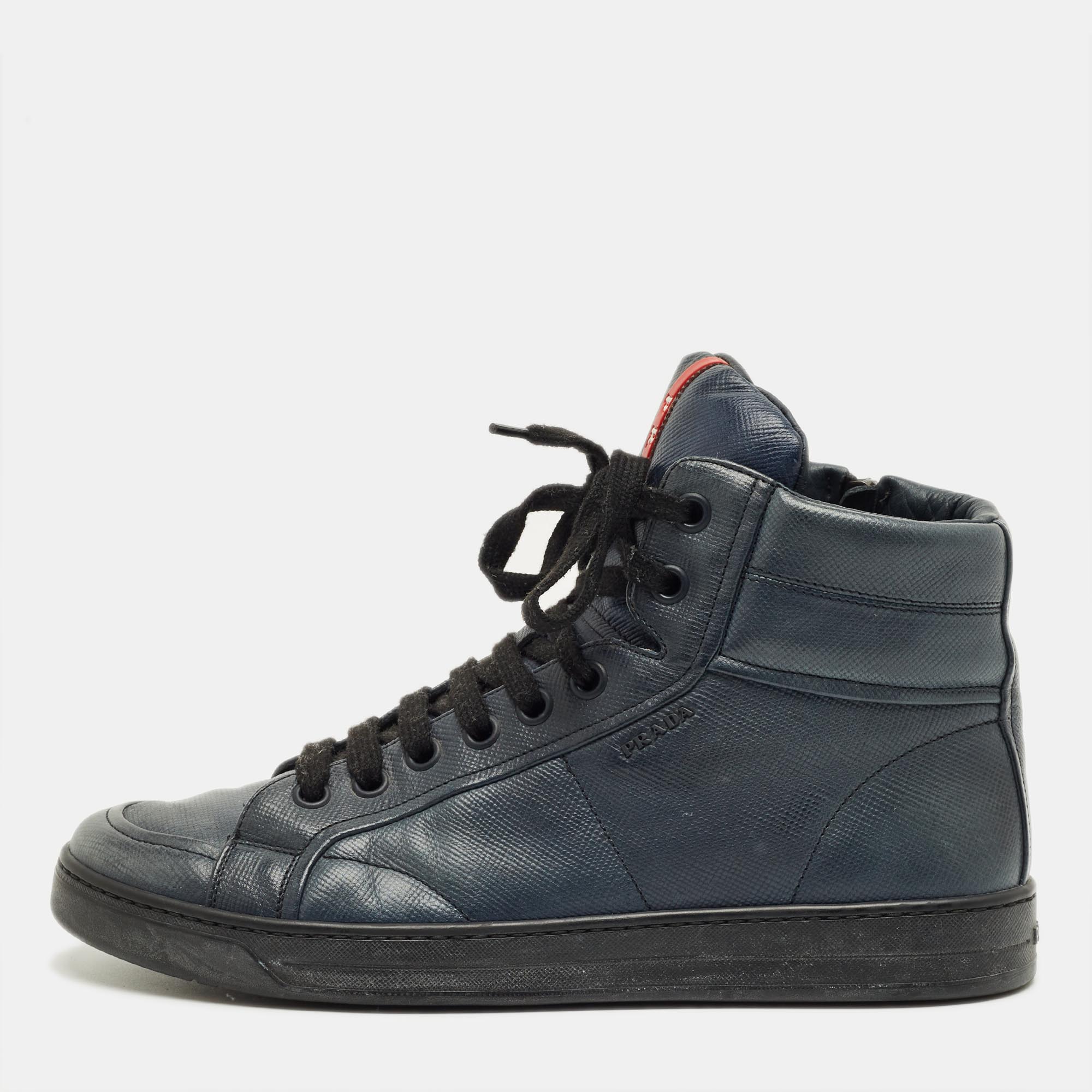 

Prada Navy Blue Leather High Top Sneakers Size 42