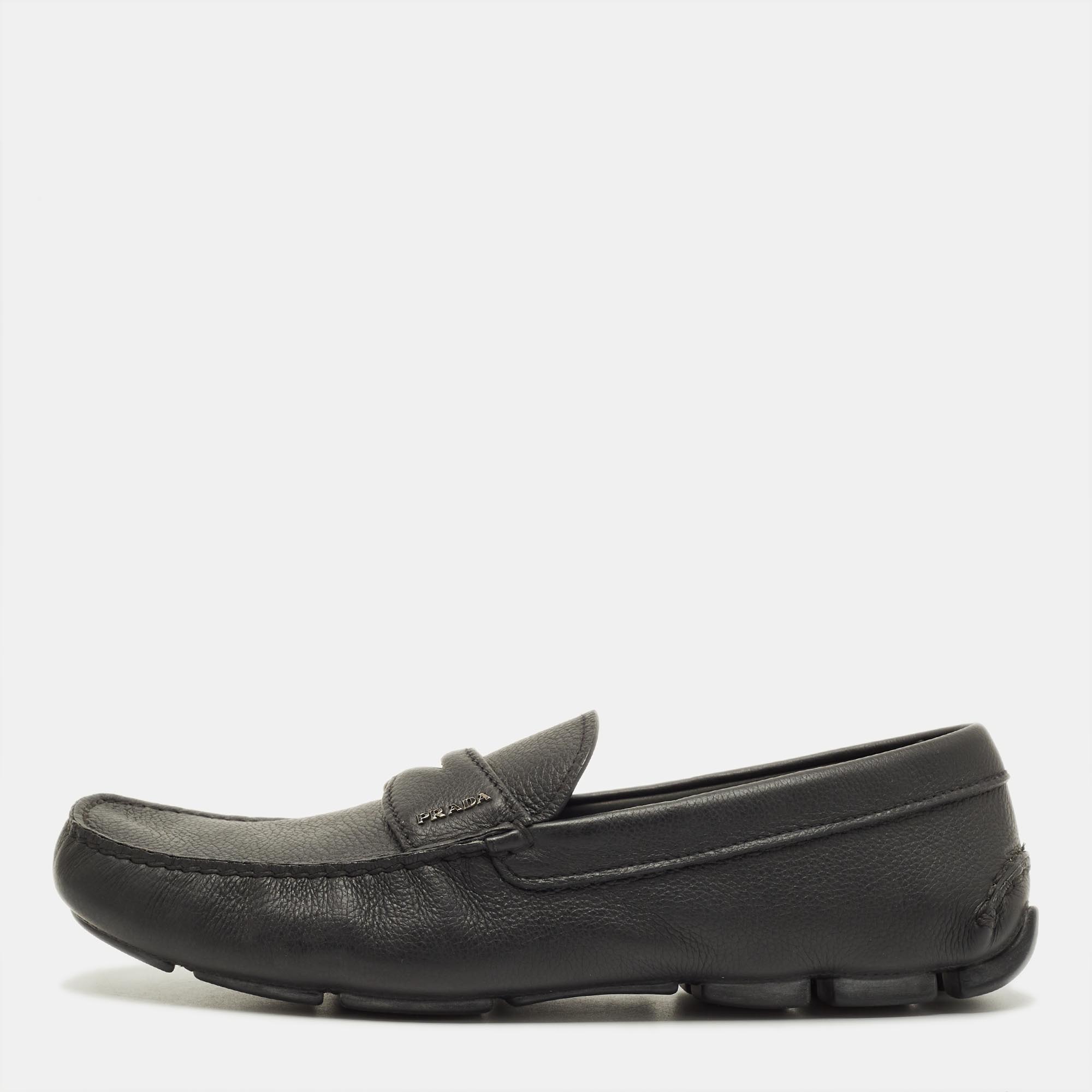 

Prada Size 43.5 Black Leather Penny Loafers
