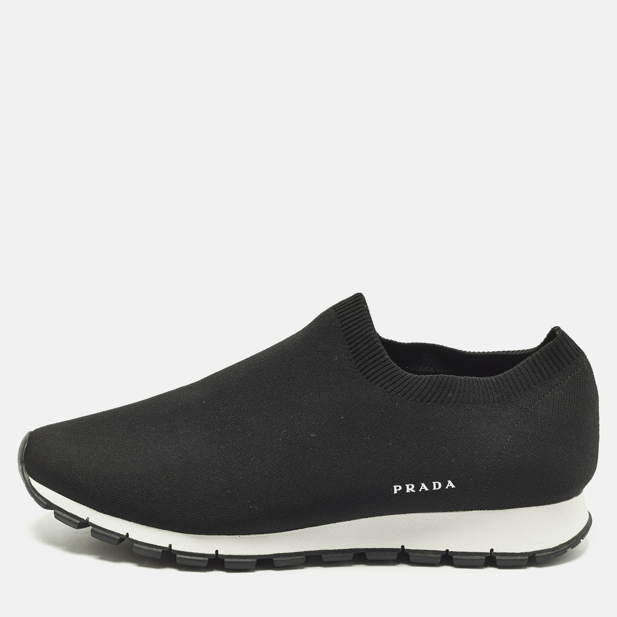 

Prada Size 44 Black Knit Fabric Slip On Sneakers