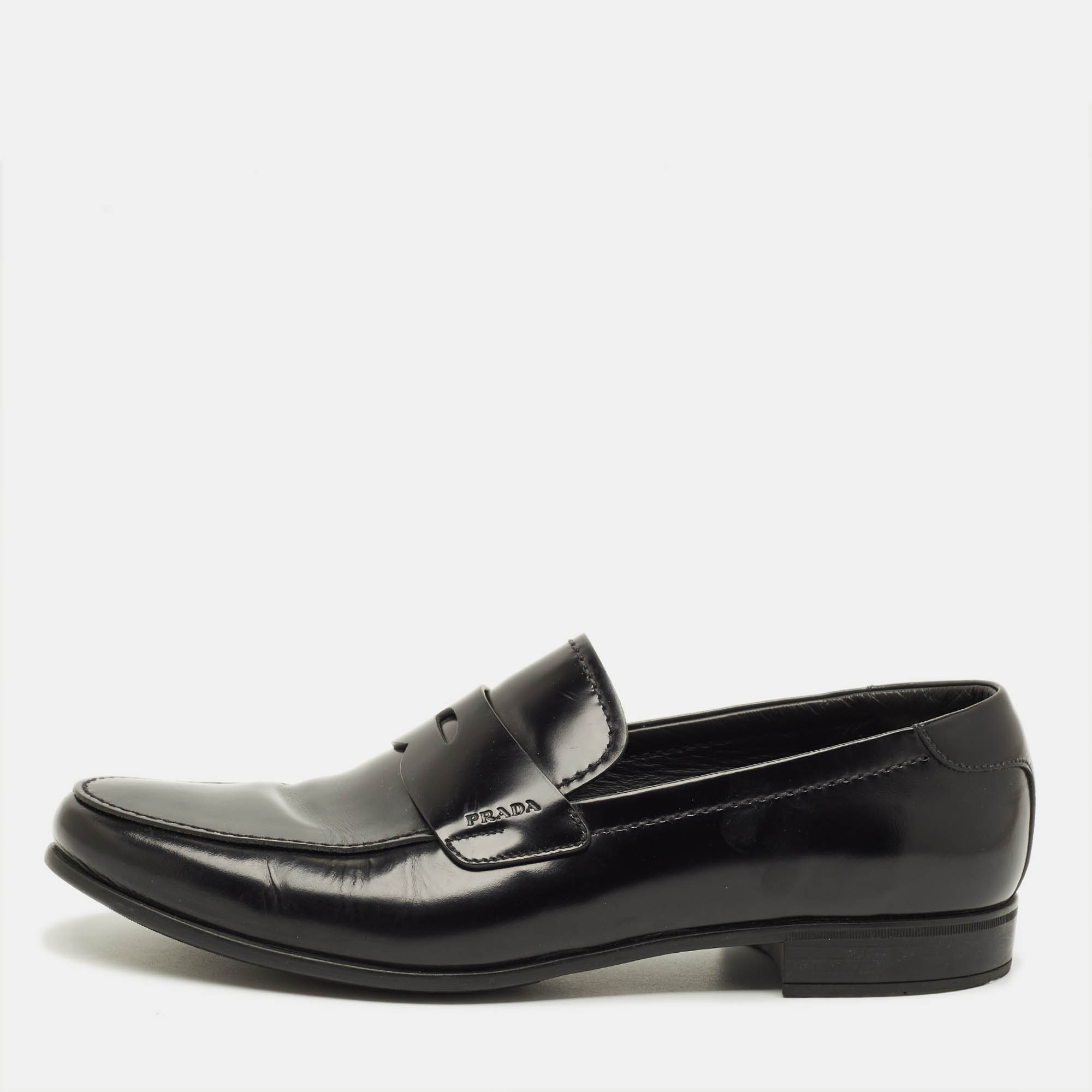 

Prada Size 43.5 Black Leather Penny Loafers
