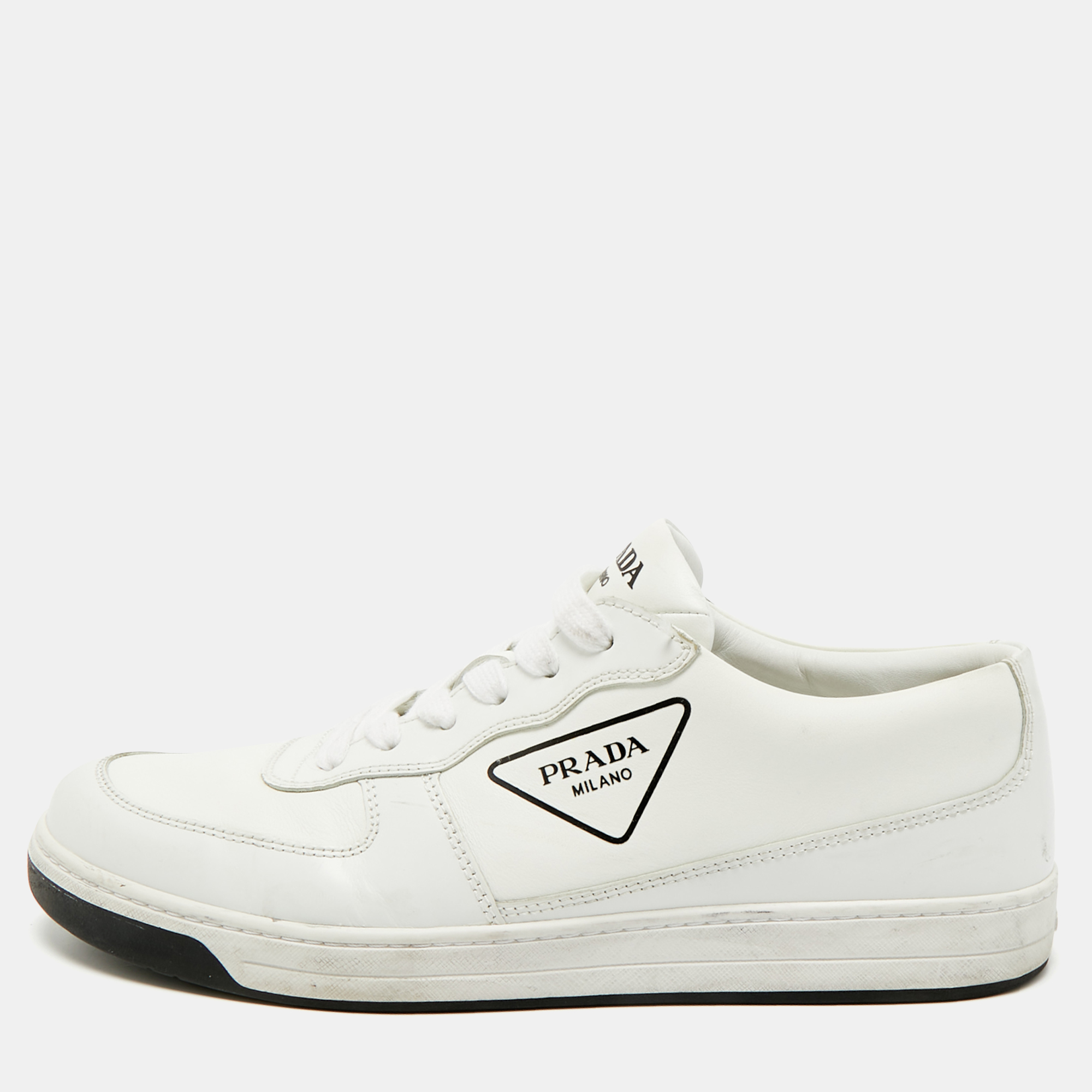 

Prada Size 43 White Leather Low Top Sneakers