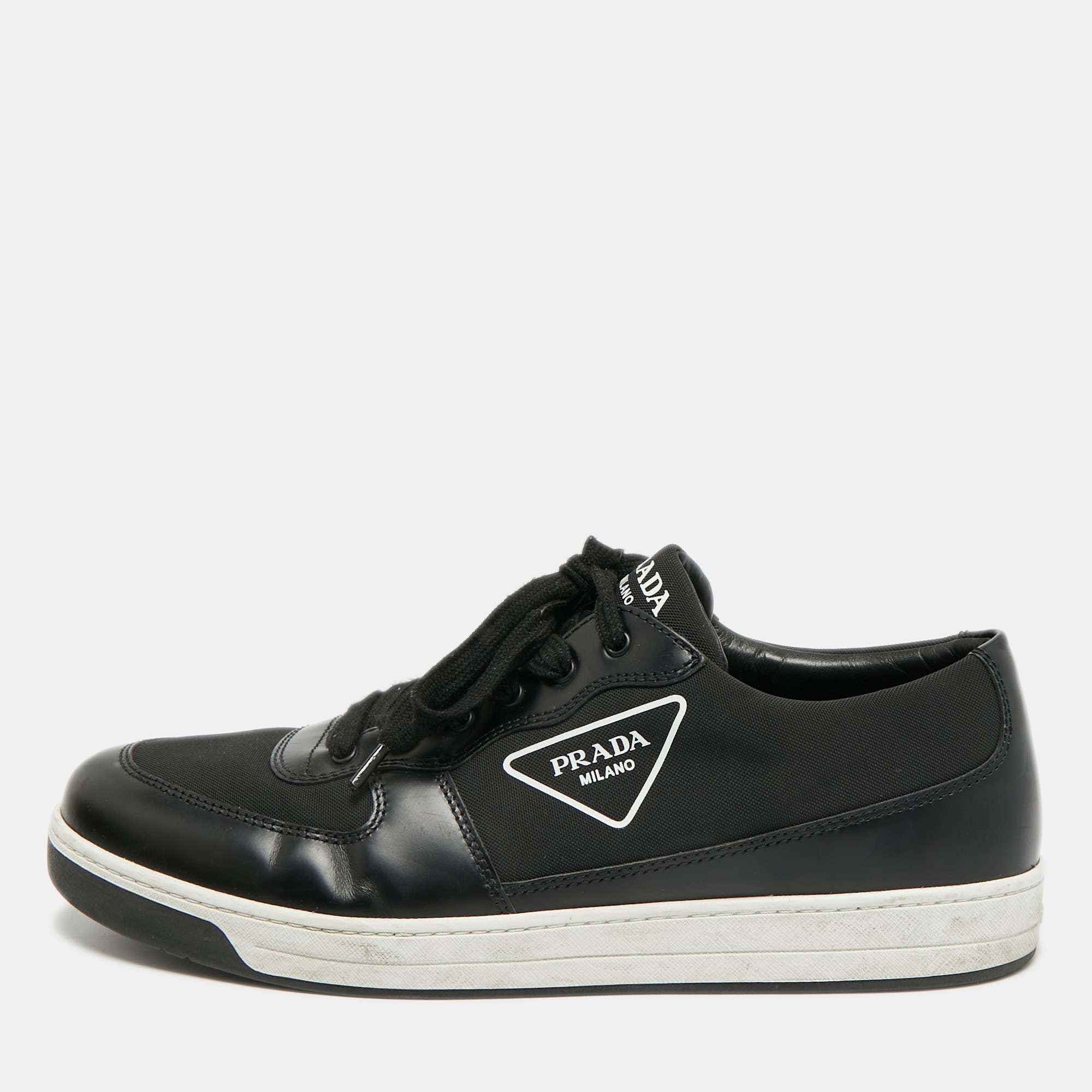 

Prada Size 45 Black Canvas and Leather Low Top Sneakers