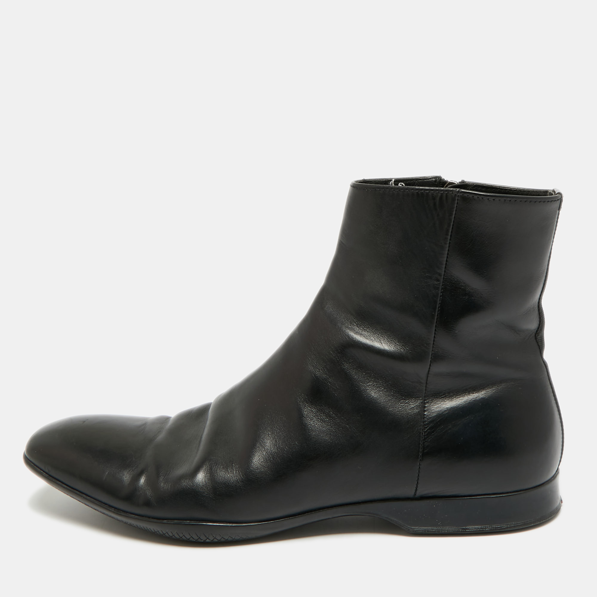 Pre-owned Prada Size 43 Black Leather Chelsea Boots