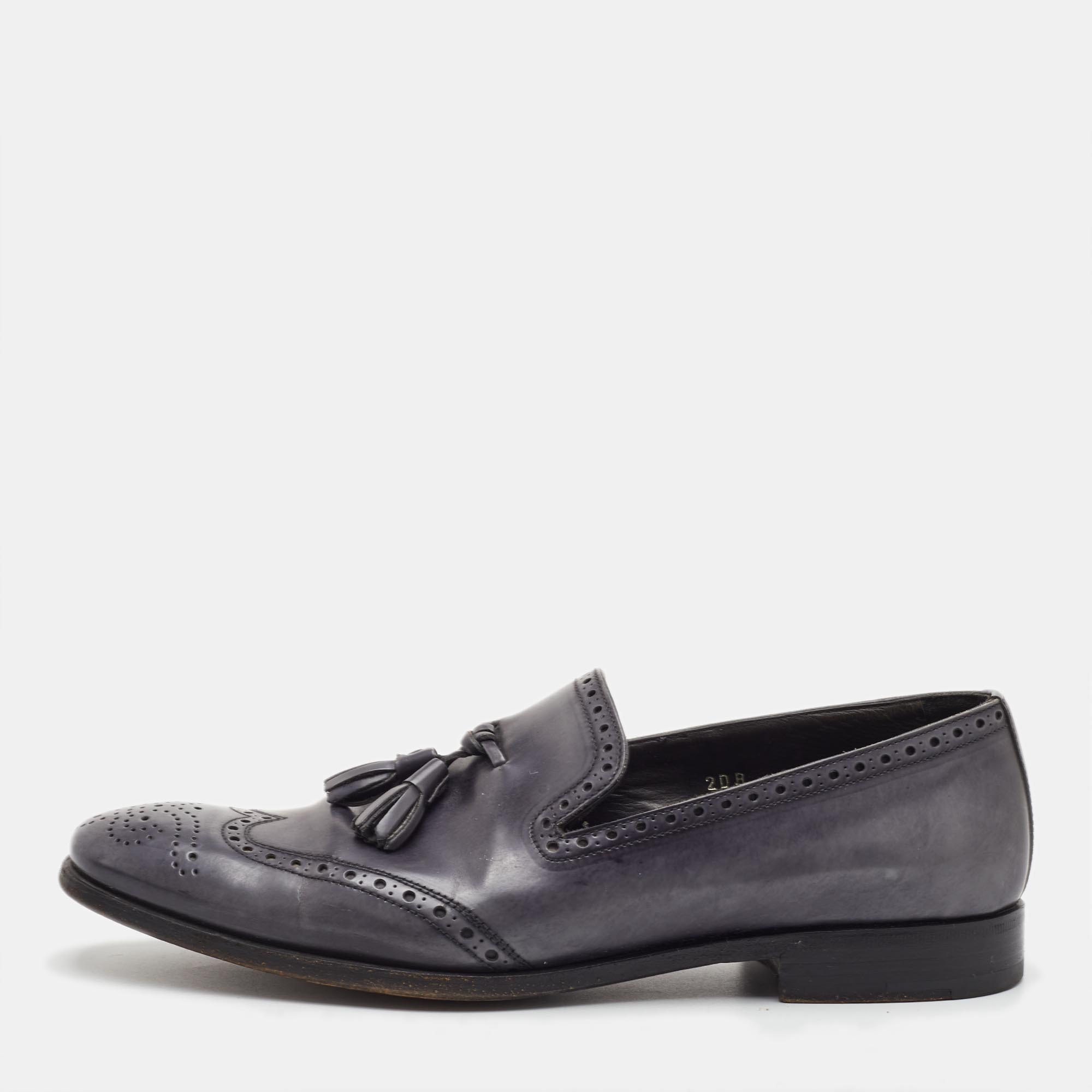 

Prada Tassel Size 41 Grey Two Toned Brogue Leather Slip On Loafers