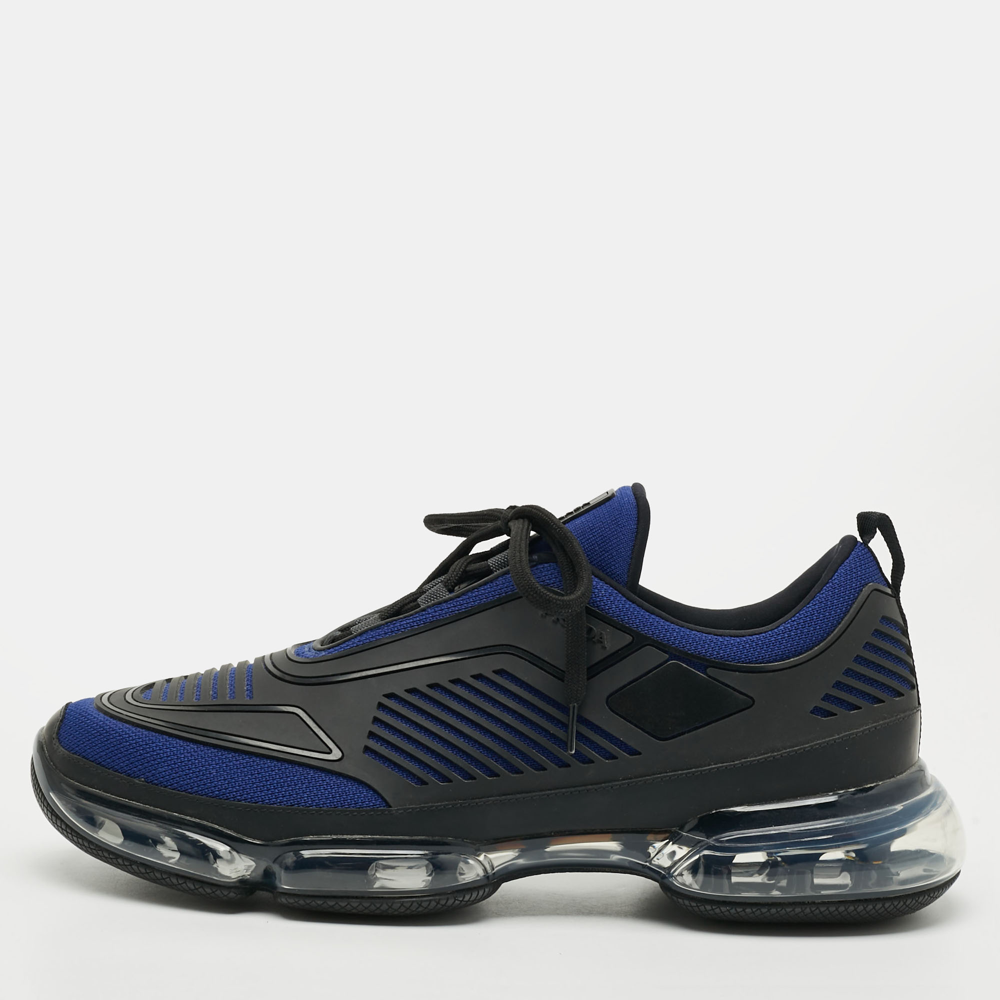 

Prada Cloudbust Size 44 Black/Blue Knit Fabric and Rubber Lace Up Sneakers
