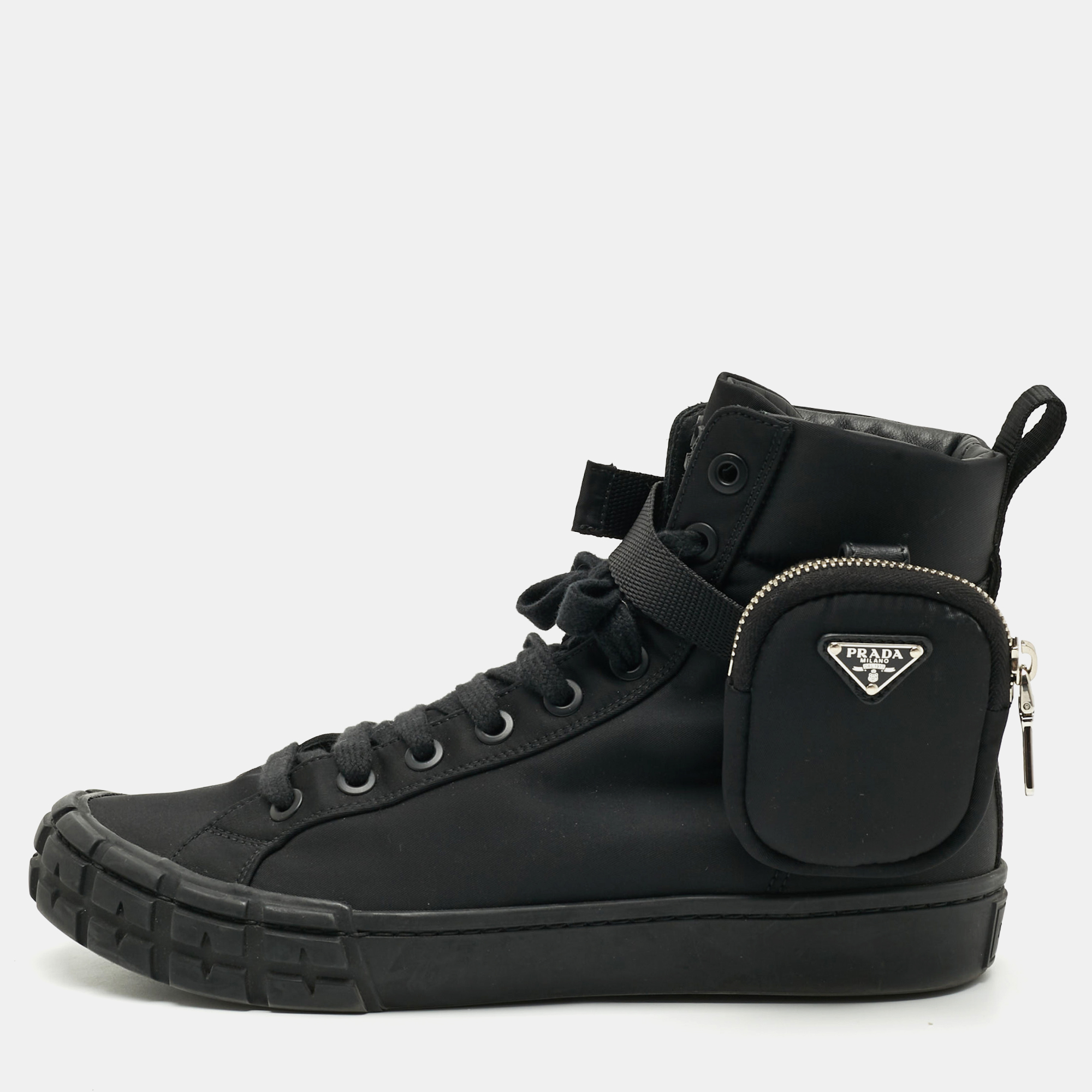 

Prada Double Wheel Size 41.5 Black Nylon High Top Sneakers