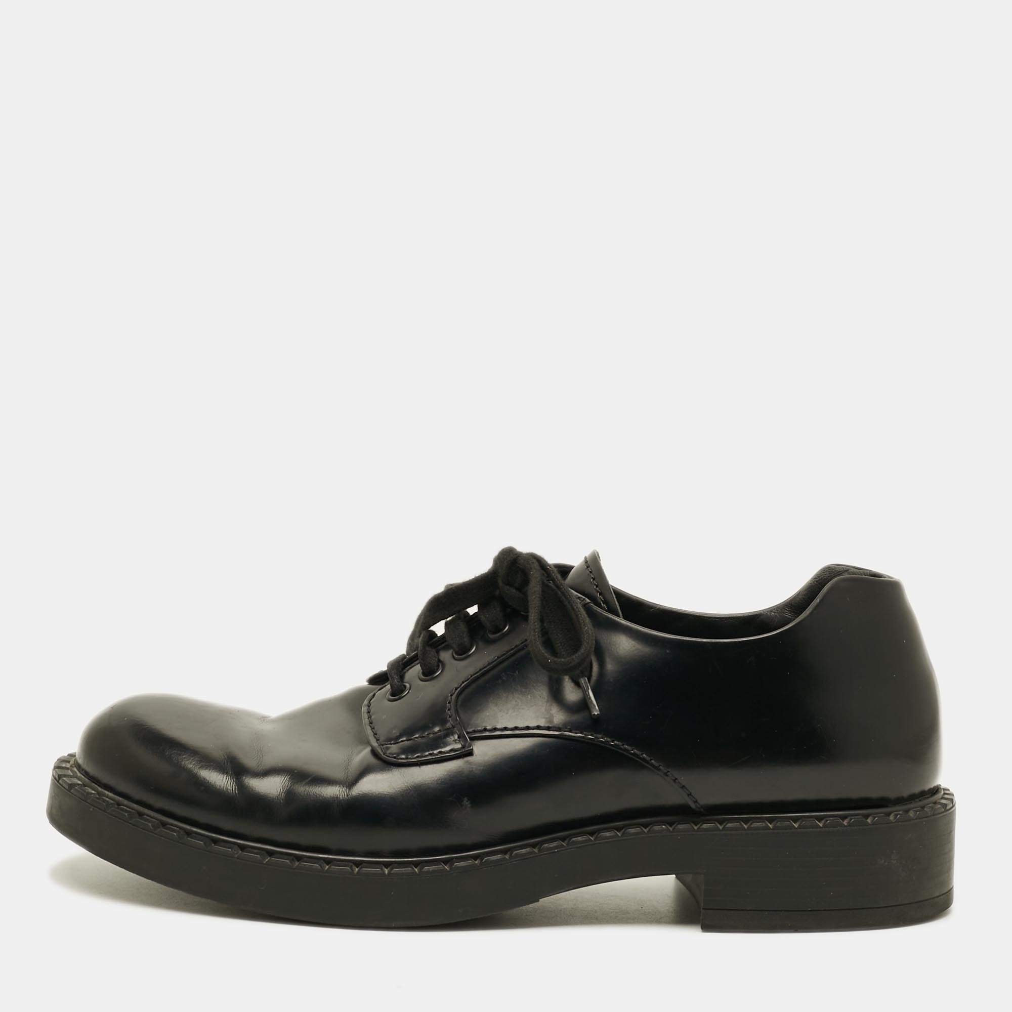 

Prada Size 45.5 Black Leather Derby