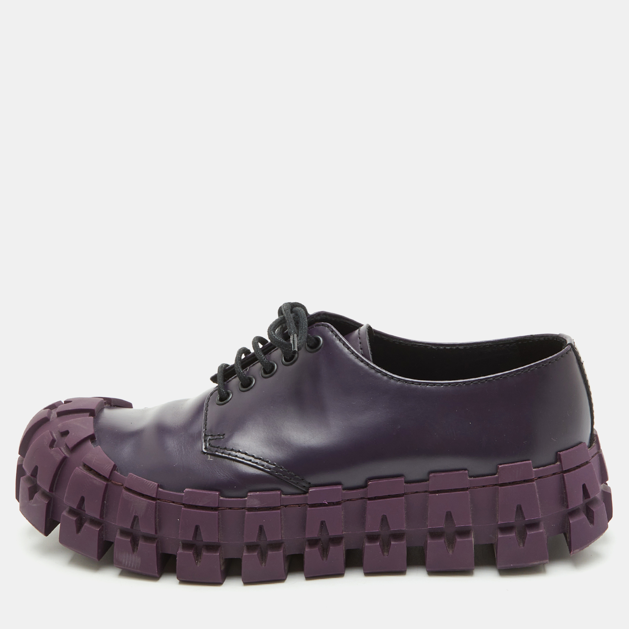 

Prada Wheel Sole Size 42.5 Purple Brushed Leather Lace Up Derby