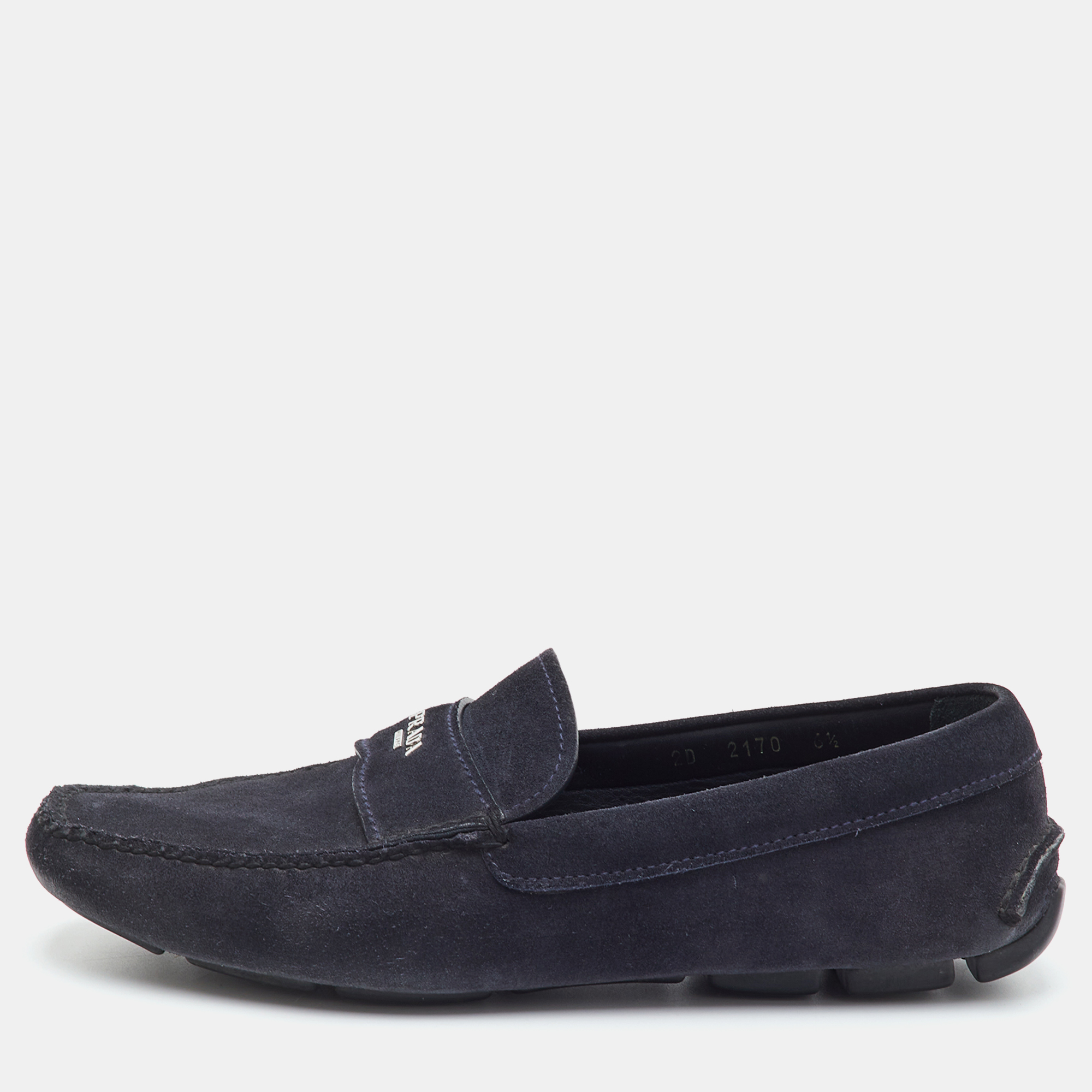 

Prada Size 40.5 Dark Navy Blue Suede Slip On Loafers