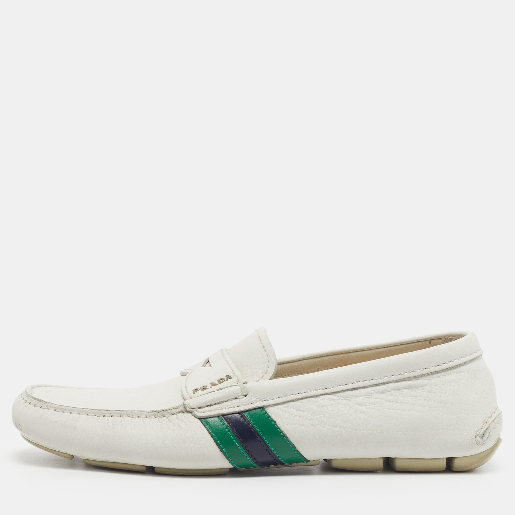 

Prada Size 40 White Leather Driver Loafers