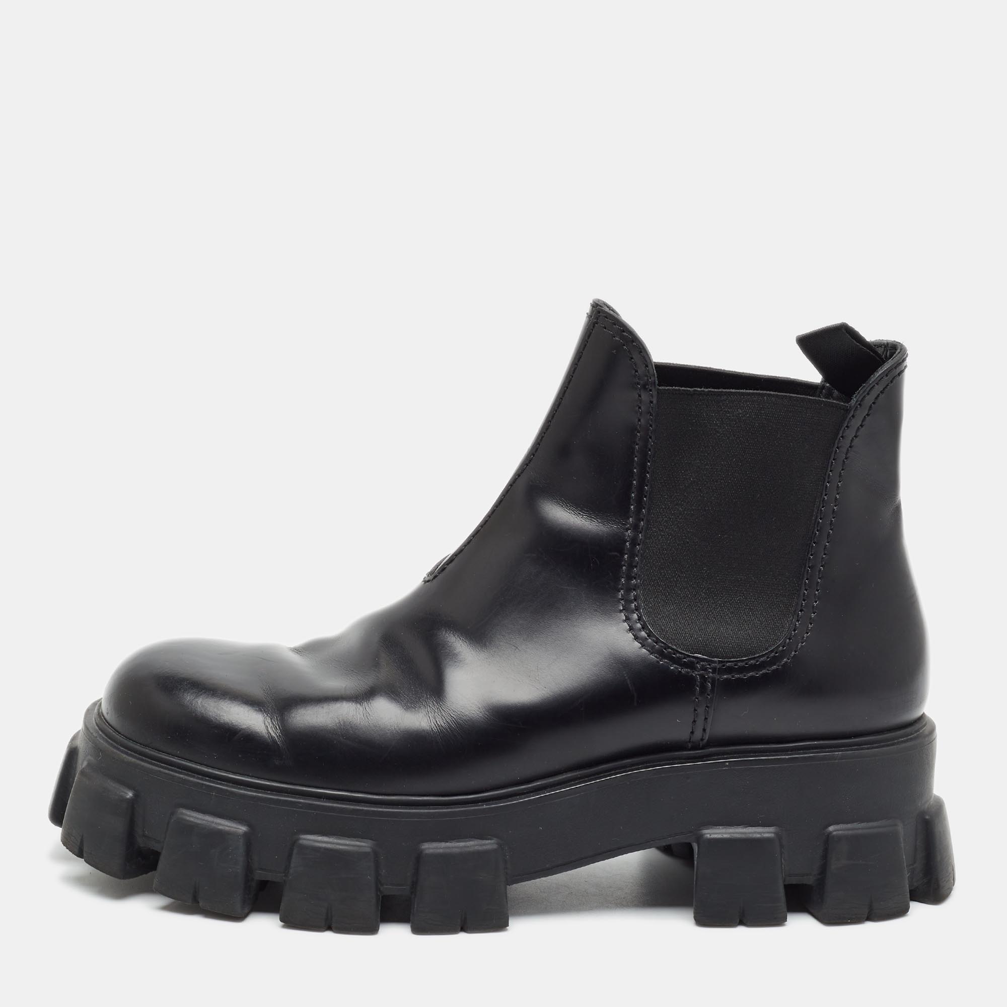

Prada Monolith Size 42 Black Leather Chelsea Boots