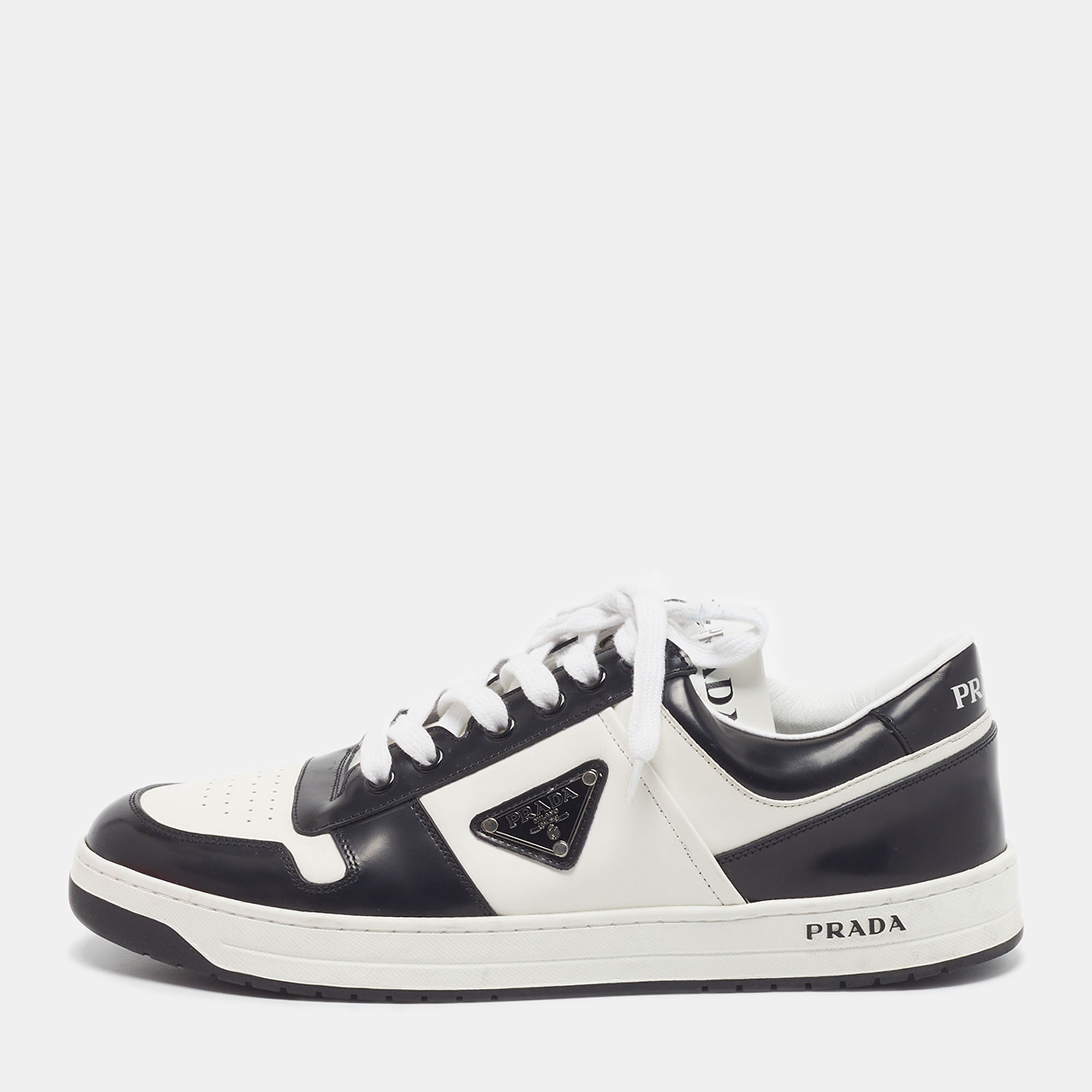 

Prada Downtown Size  Black/White Leather and Patent Lace Up Sneakers