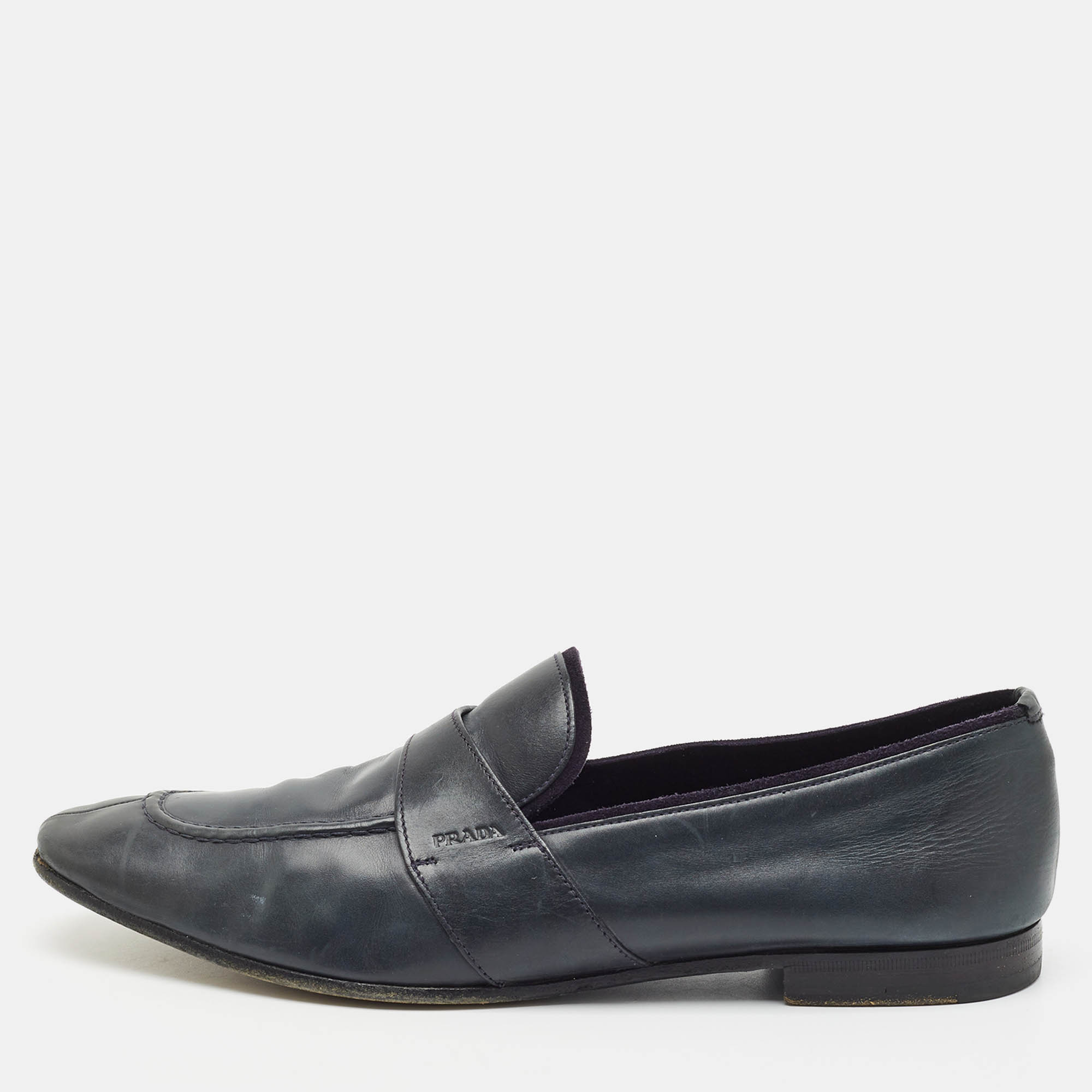 

Prada Size 43 Black Leather Penny Loafers