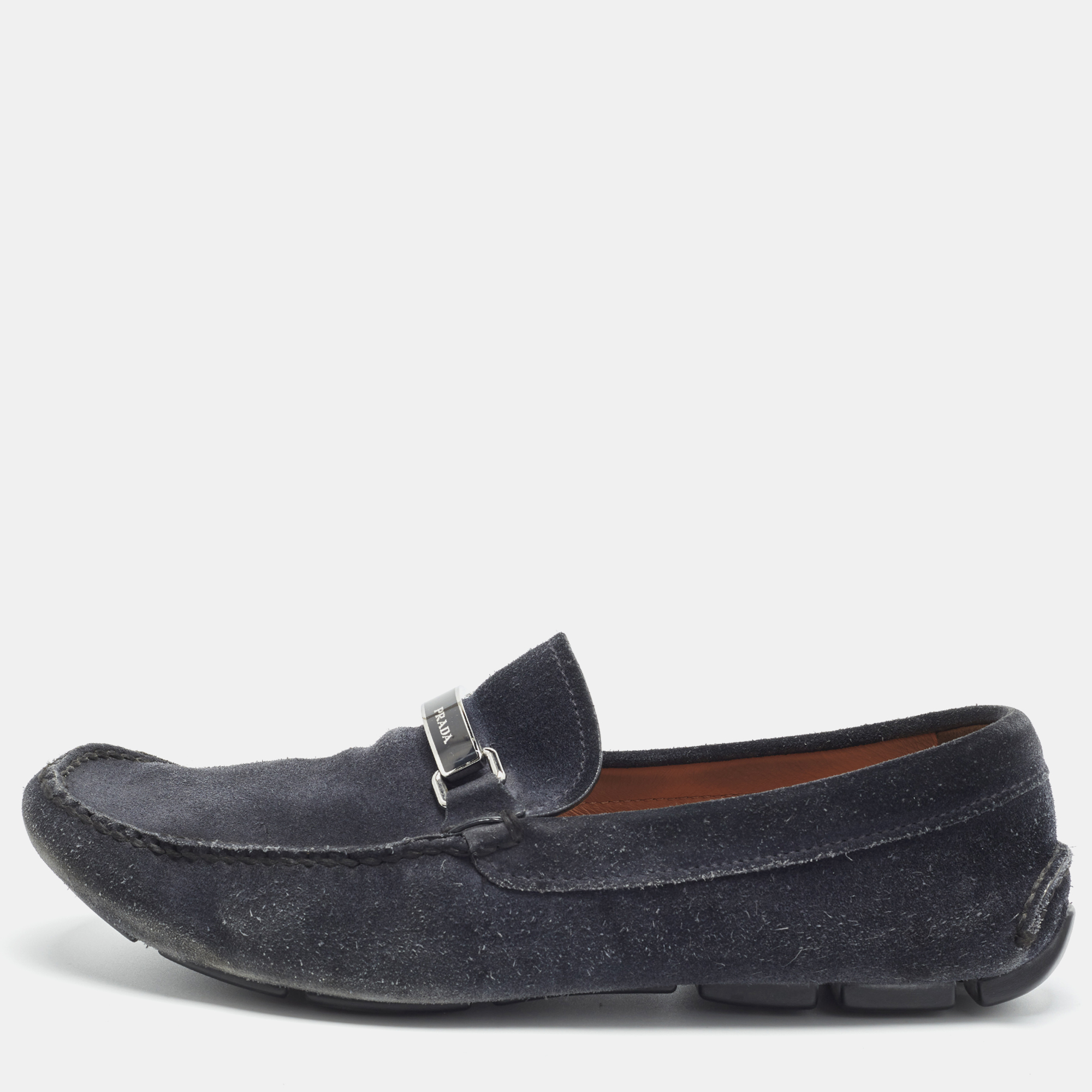 

Prada Size 41.5 Navy Blue Suede Penny Loafers