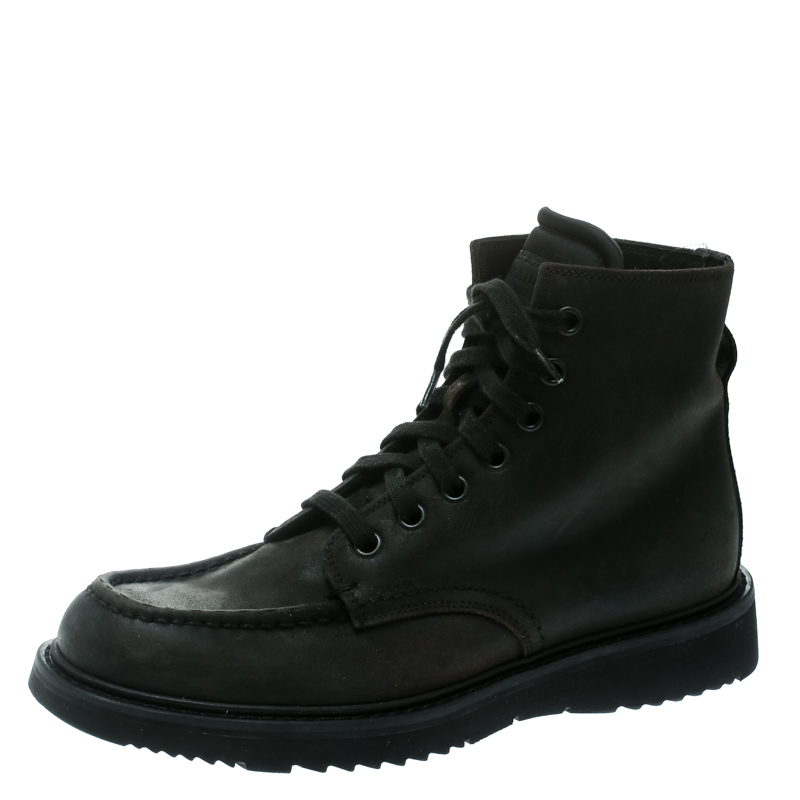 Prada Black Leather High Top Combat Boots Size 41.5