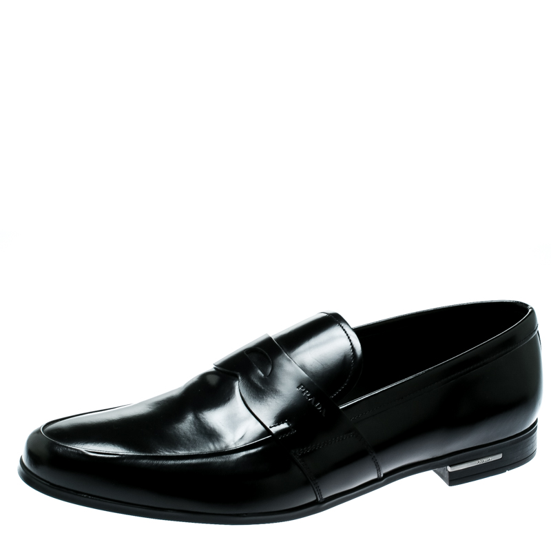 Pre Owned Prada Black Leather Penny Loafers Size 43.5