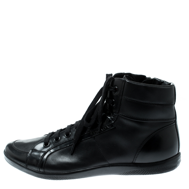 

Prada Sport Black Leather High Top Lace Up Sneakers Size