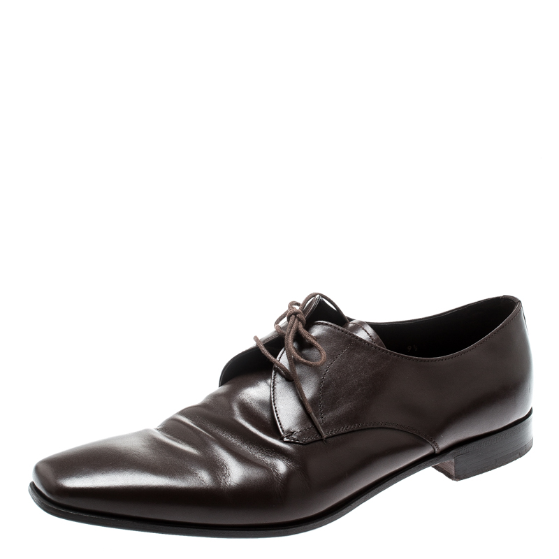 Prada Brown Leather Derby Oxfords Size 43.5