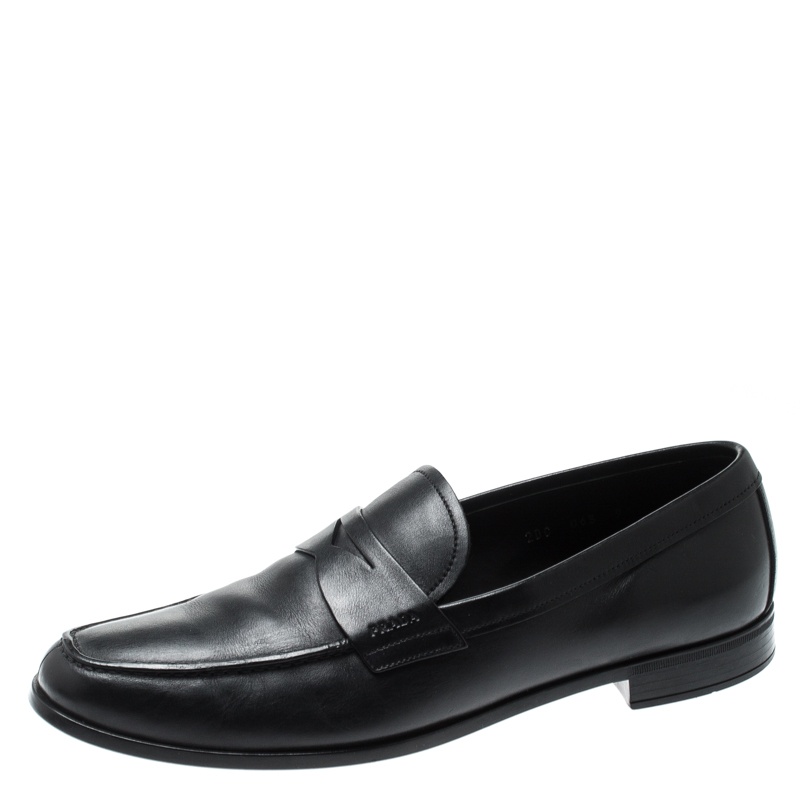 Prada Black Leather Penny Loafers Size 43