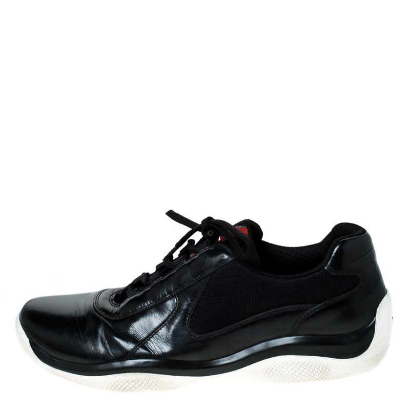

Prada Sport Black Leather And Mesh Lace Up Low Top Sneakers Size