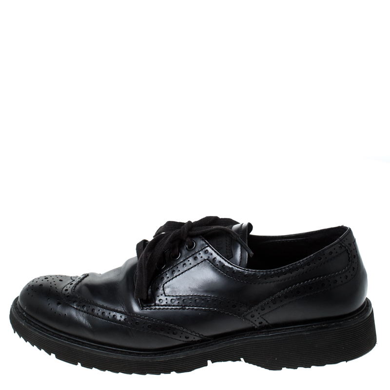 

Prada Black Brogue Leather Lace Up Derby Sneakers Size