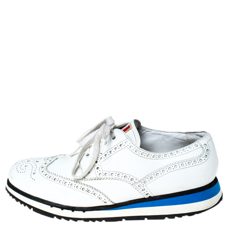 

Prada White Brogue Leather Lace Up Derby Sneakers Size