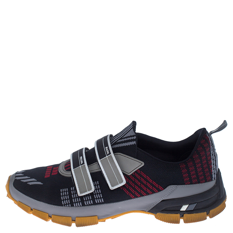 

Prada Multicolor Knit Fabric And Leather Trim Sneakers Size