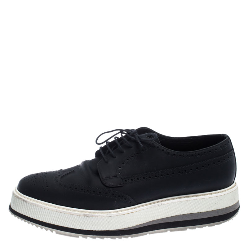 

Prada Black Brogue Leather Trainer Lace Up Derby Sneakers Size