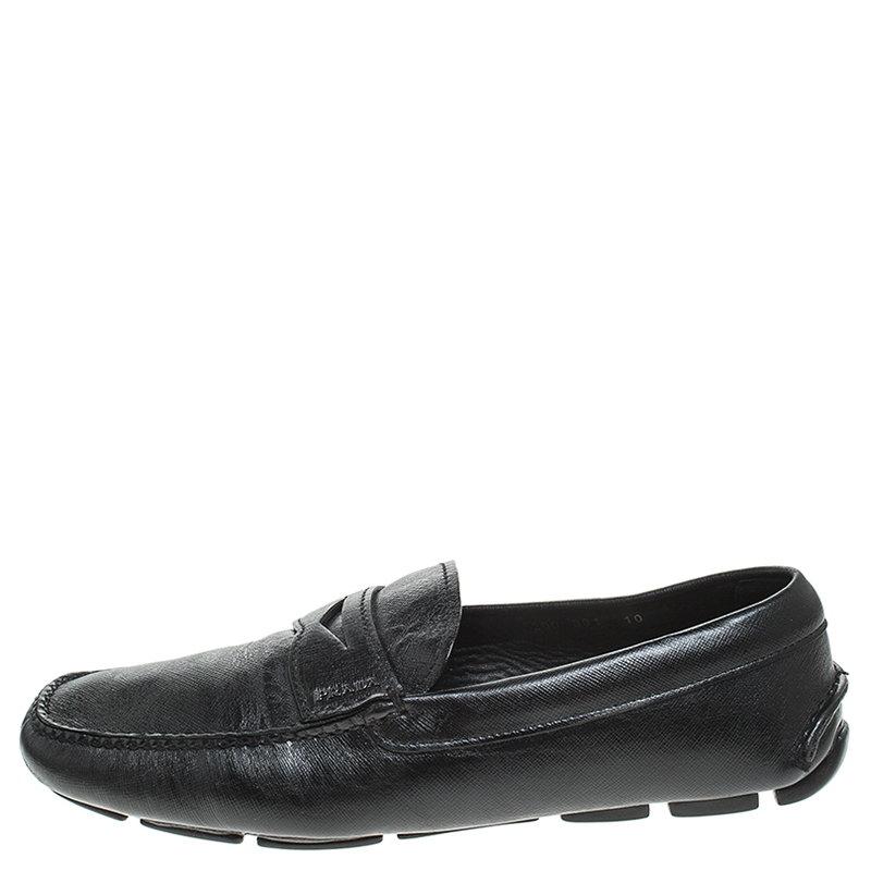 

Prada Black Saffiano Leather Penny Slip On Loafers Size