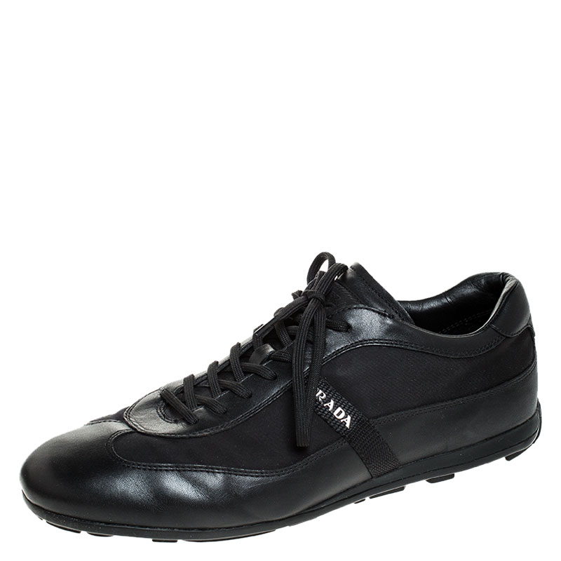 Prada Black Leather And Nylon Low Top Sneakers Size 41