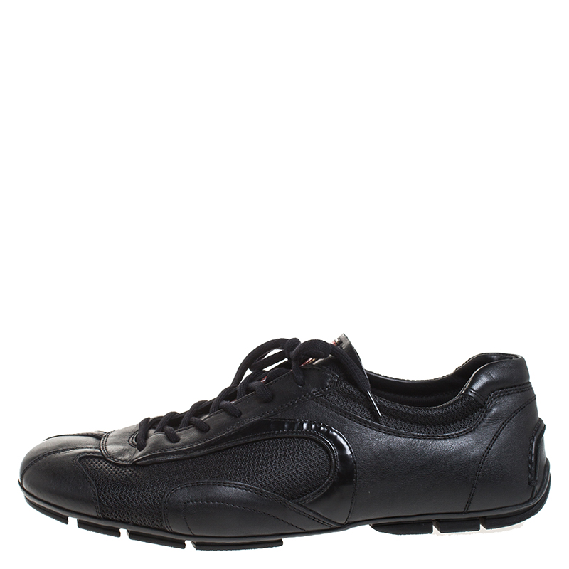 

Prada Sport Black Leather And Mesh Lace Up Low Top Sneakers Size