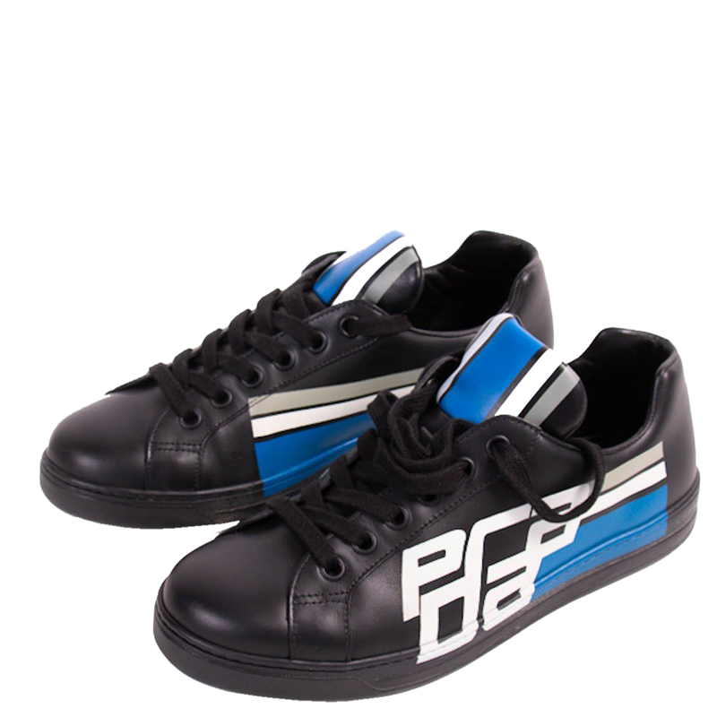 

Prada Black Leather Low-Top Print Sneakers Size