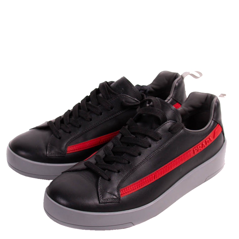 

Prada Black Leather Low Top Sneakers Size