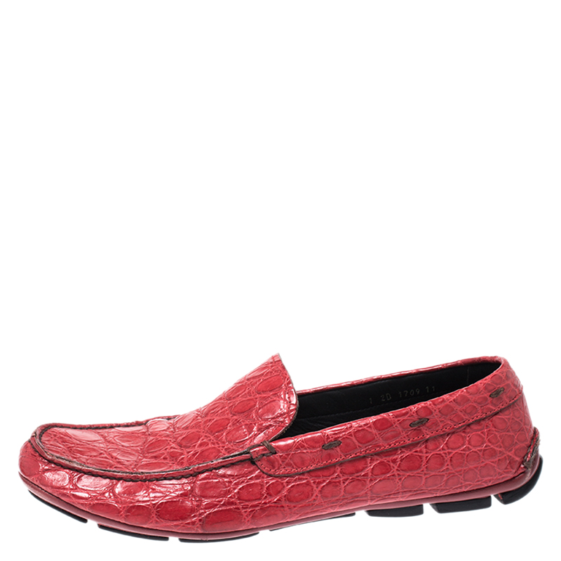 

Prada Red Crocodile Leather Slip On Loafers Size